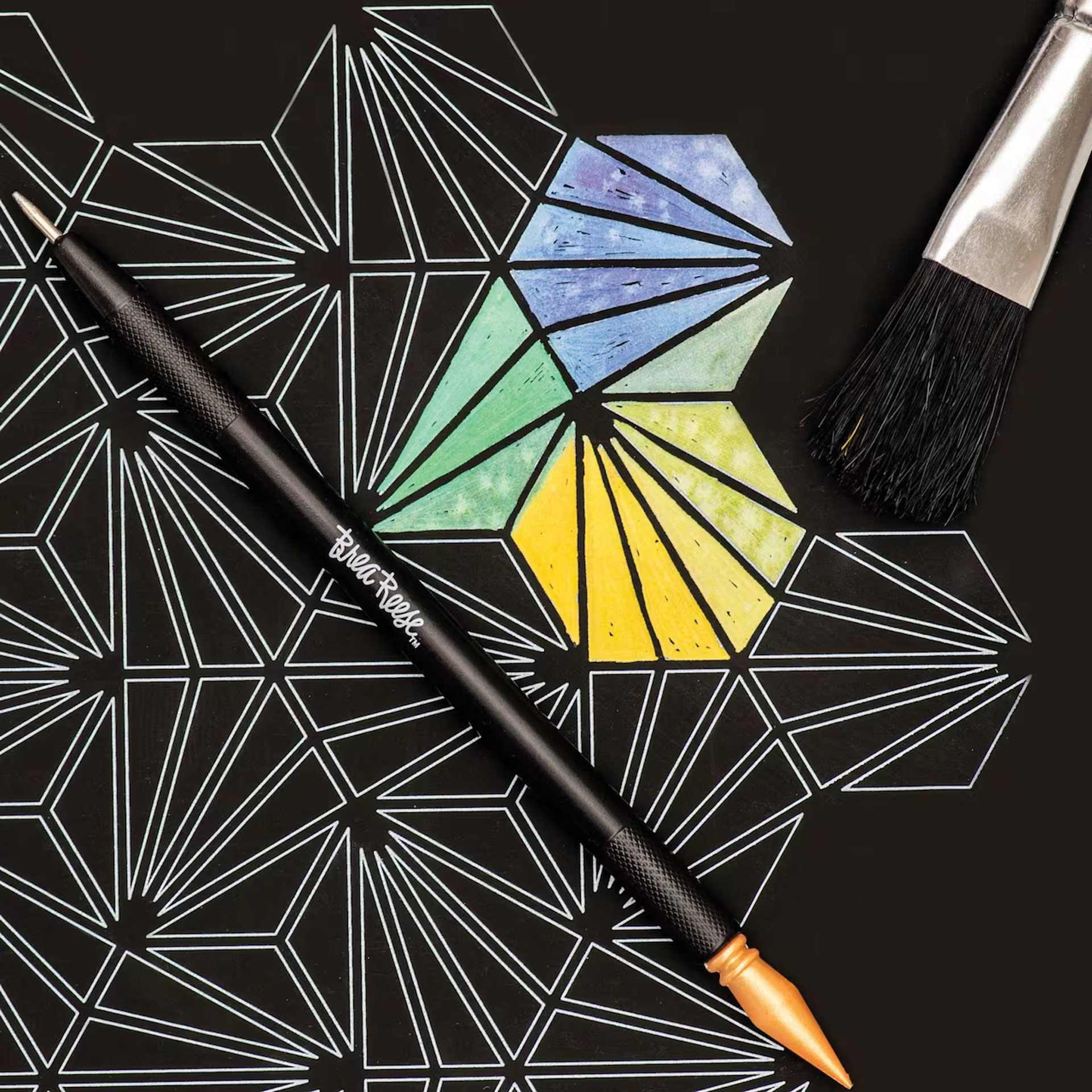 Brea Reese Scratch Art Kit - Josie Lewis Geo close-up of design and tools