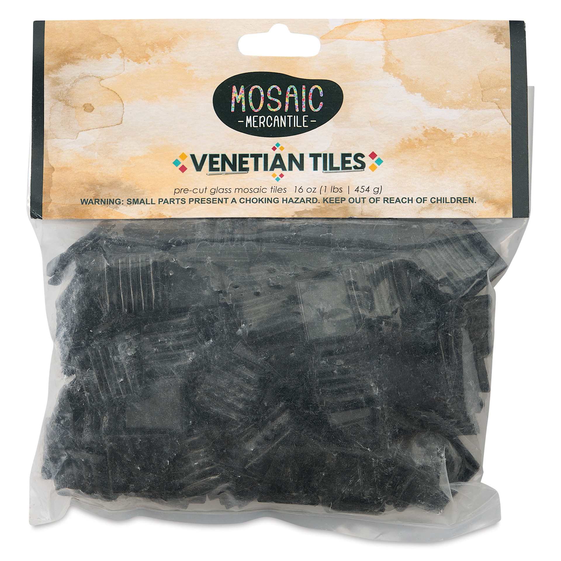 Mosaic Mercantile Venetian Tiles - Black, 3/4", 16 oz front of packaging