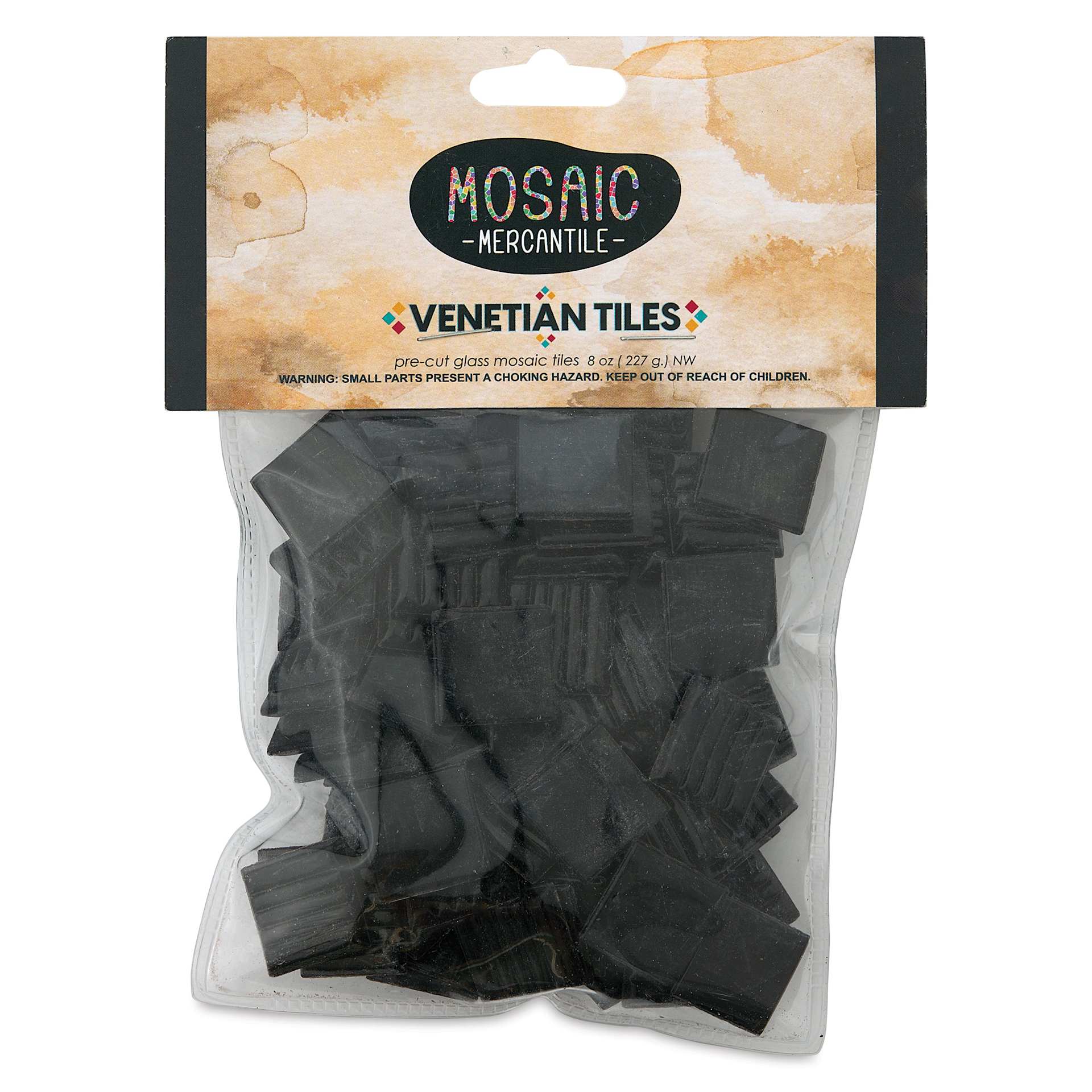 Mosaic Mercantile Venetian Tiles - Black, 3/4", 8 oz front of packaging