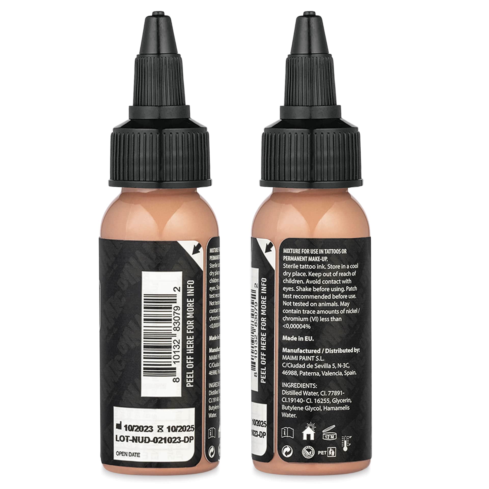 Dynamic Color Tattoo Ink - Nude, 1 oz bottle, sides of bottle