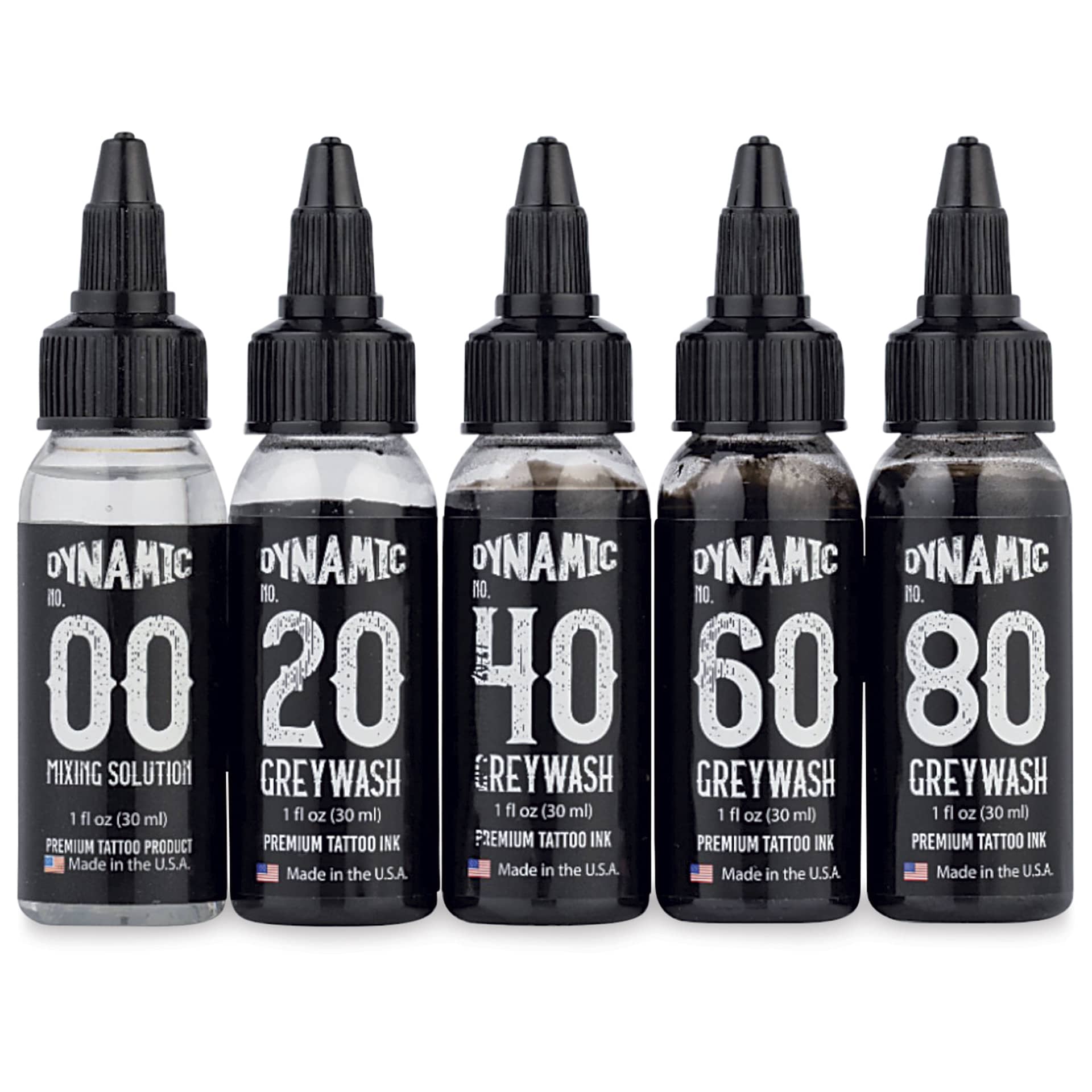 Dynamic Color Tattoo Ink - Set of 5, Greywash Set, 1 oz bottles, contents