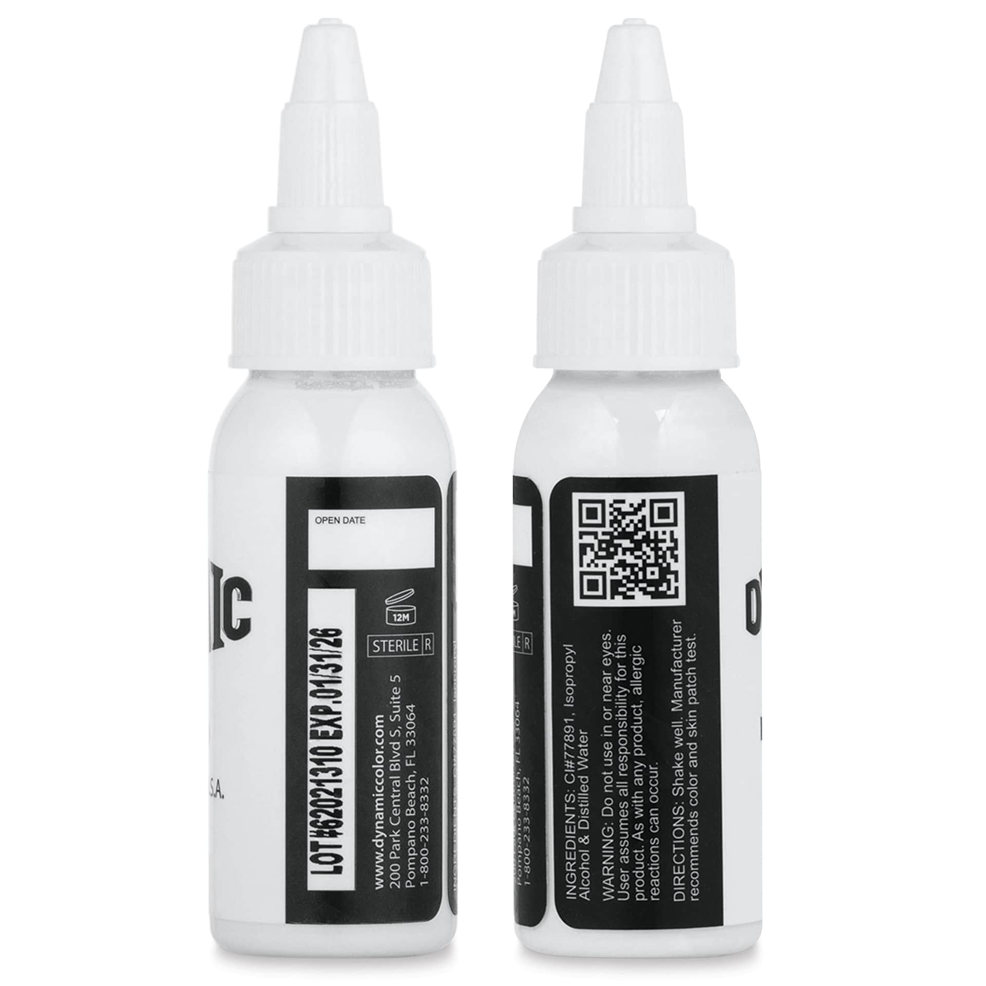 Dynamic Color Tattoo Ink - White, 1 oz bottle, sides of bottle