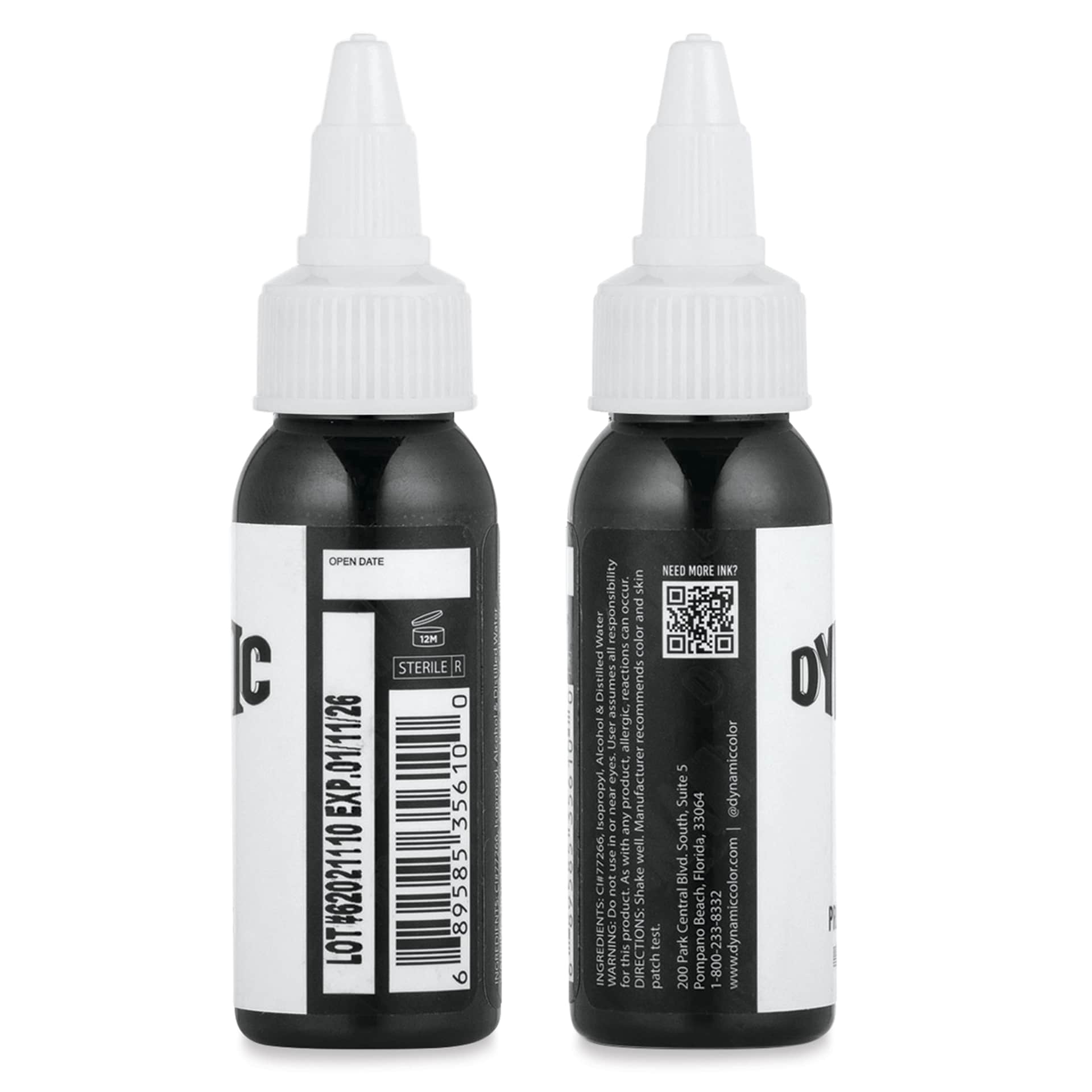 Dynamic Color Tattoo Ink - Black, 1 oz bottle, sides of bottle
