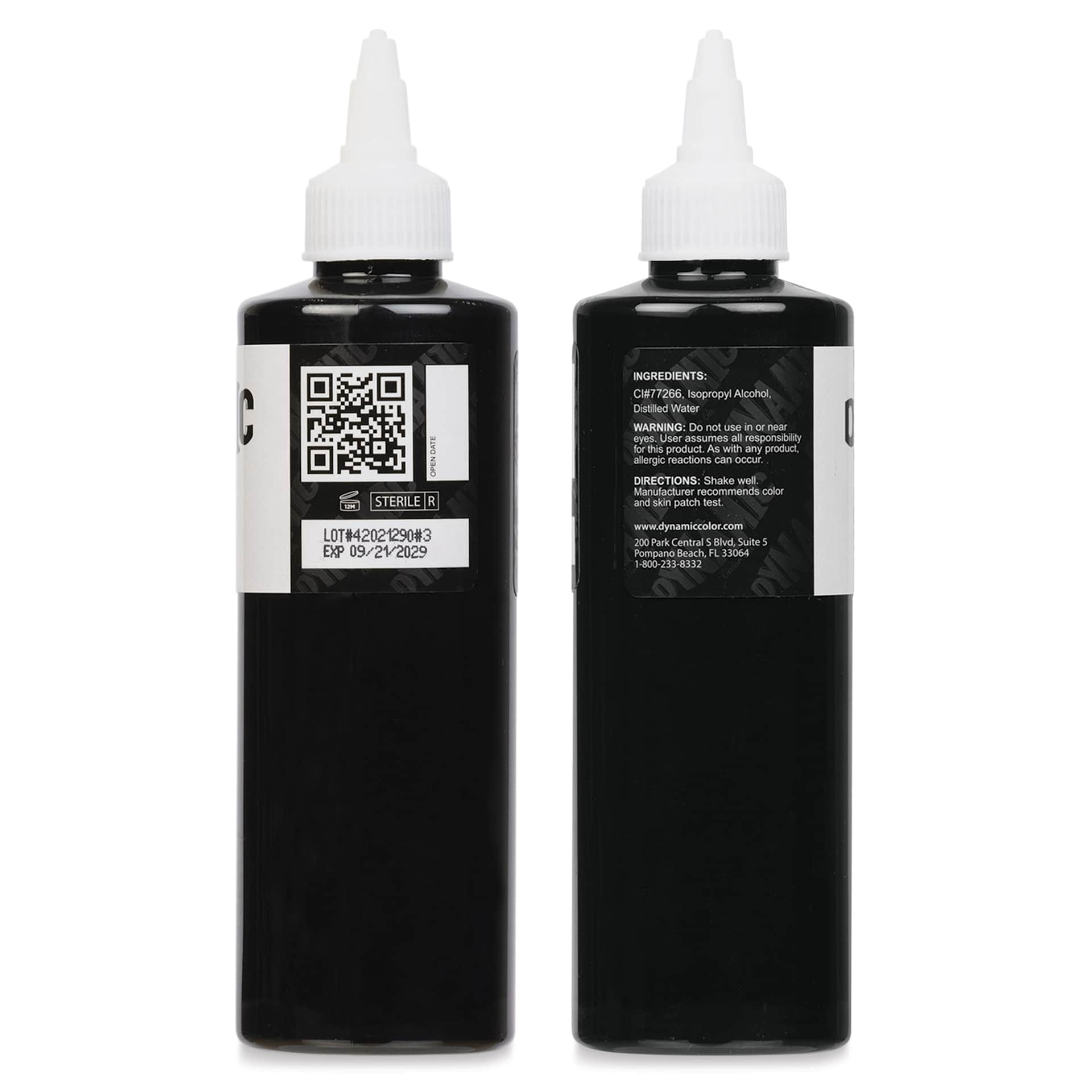 Dynamic Color Tattoo Ink - Black, 8 oz bottle, sides of bottle