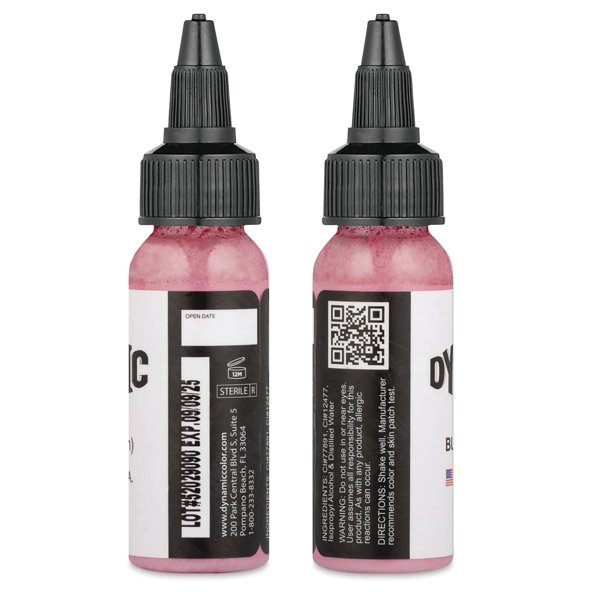 Dynamic Color Tattoo Ink - Bubblegum Pink, 1 oz bottle, sides of bottle