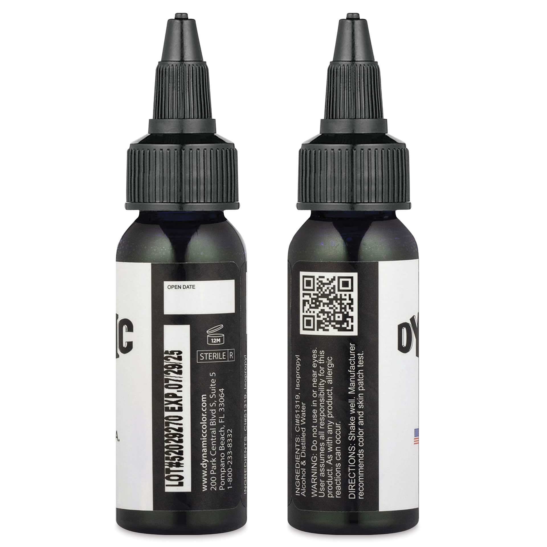 Dynamic Color Tattoo Ink - Violet, 1 oz bottle, sides of bottle