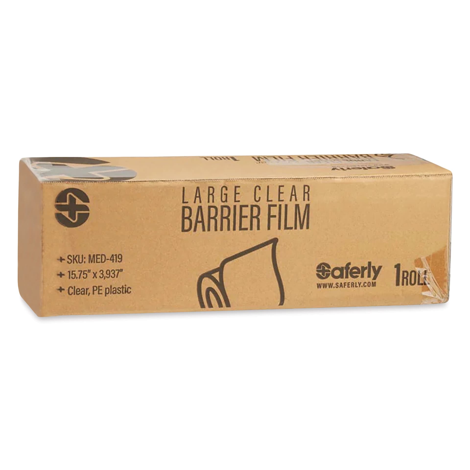 Saferly Medical Barrier Film - Clear, 15-3/4" x 100 m, Roll, packaging