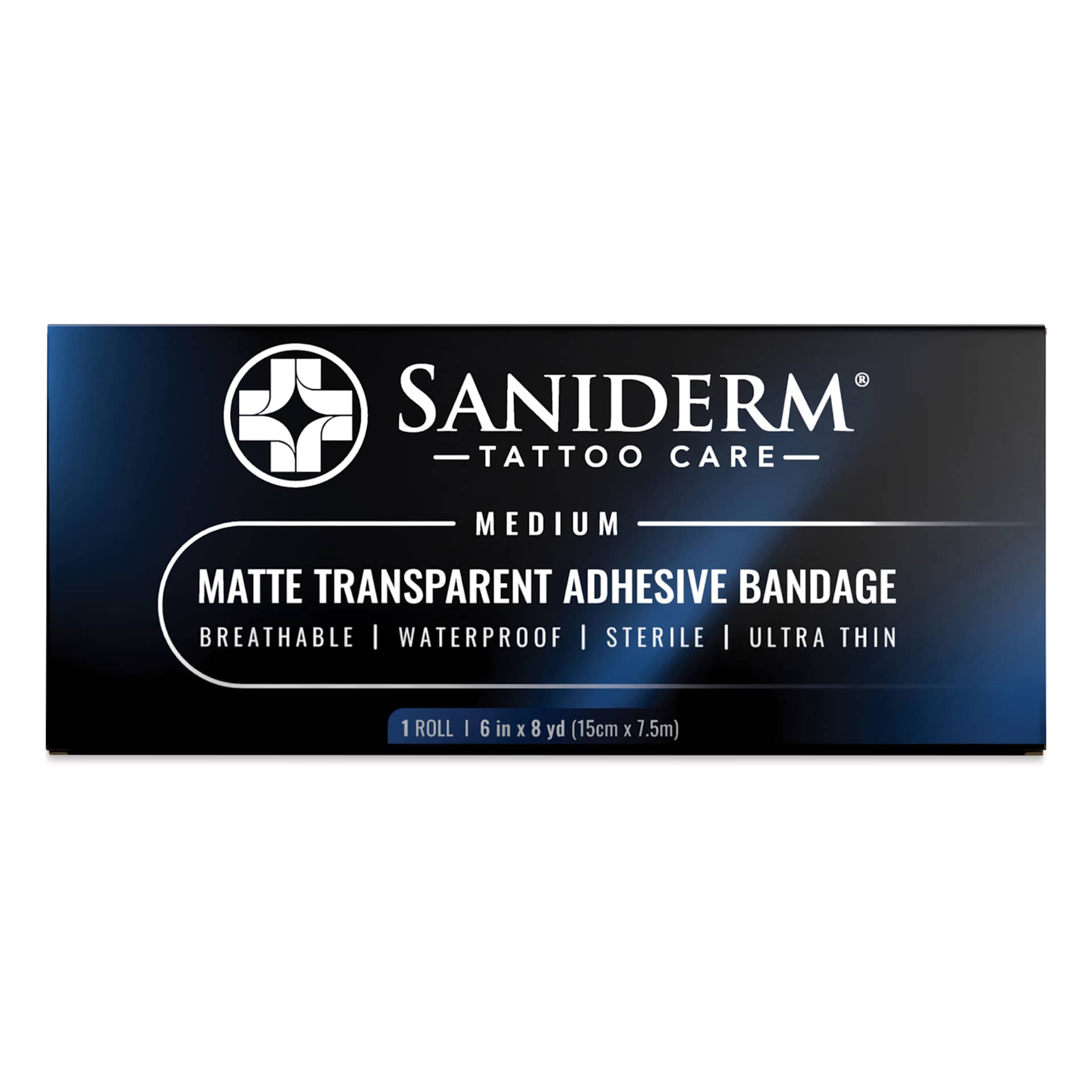 Saniderm Flex Tattoo Bandage - Matte, 6" x 8 yds, front of packaging