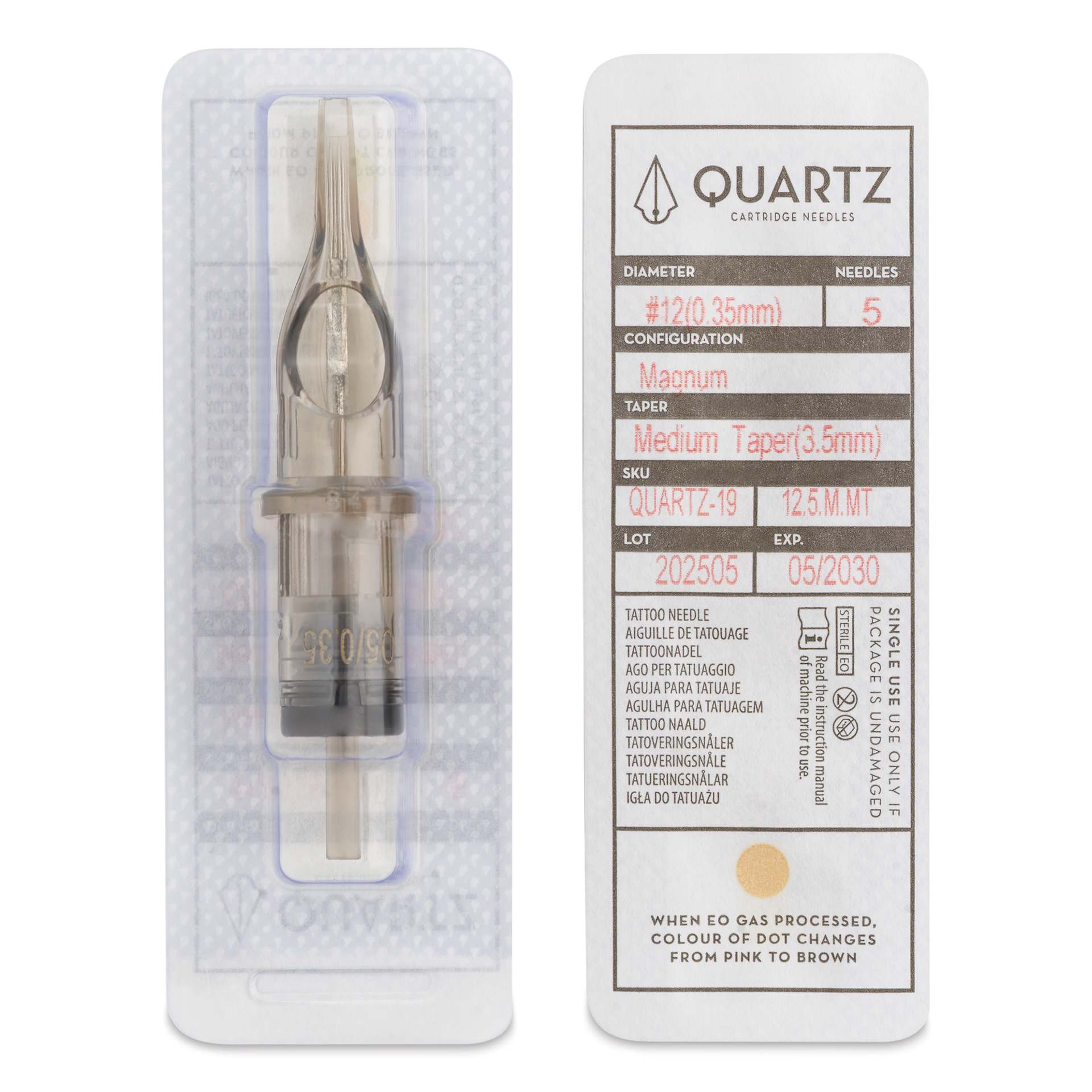 Peak Quartz Magnum Medium Taper Tattoo Needle Cartridges - #12, 5 Needles, Pkg of 20, single needle packaging