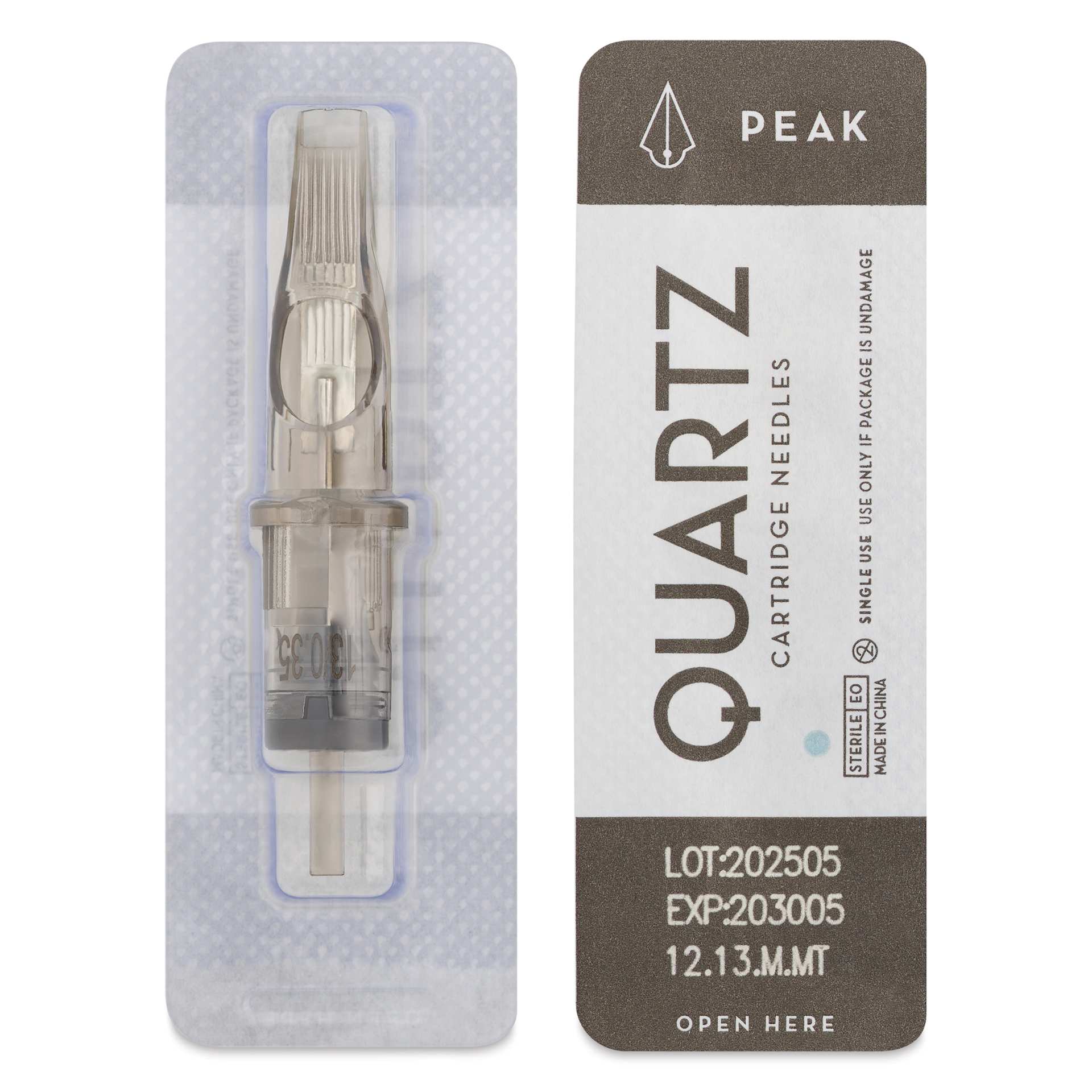 Peak Quartz Magnum Medium Taper Tattoo Needle Cartridges - #12, 13 Needles, Pkg of 20, single needle packaging