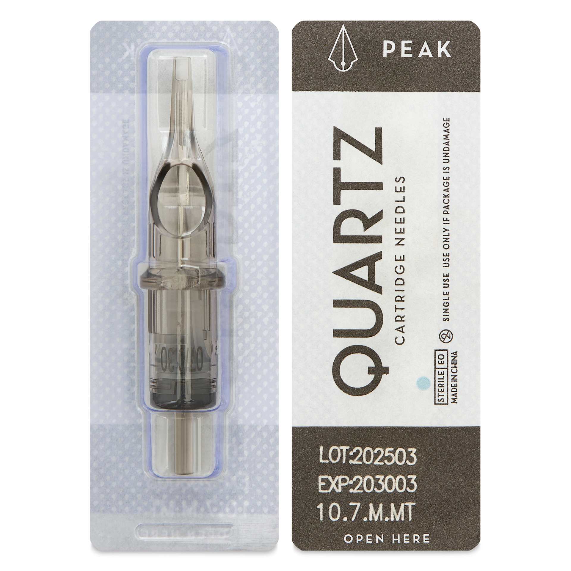 Peak Quartz Magnum Medium Taper Tattoo Needle Cartridges - #10, 7 Needles, Pkg of 20, single needle packaging