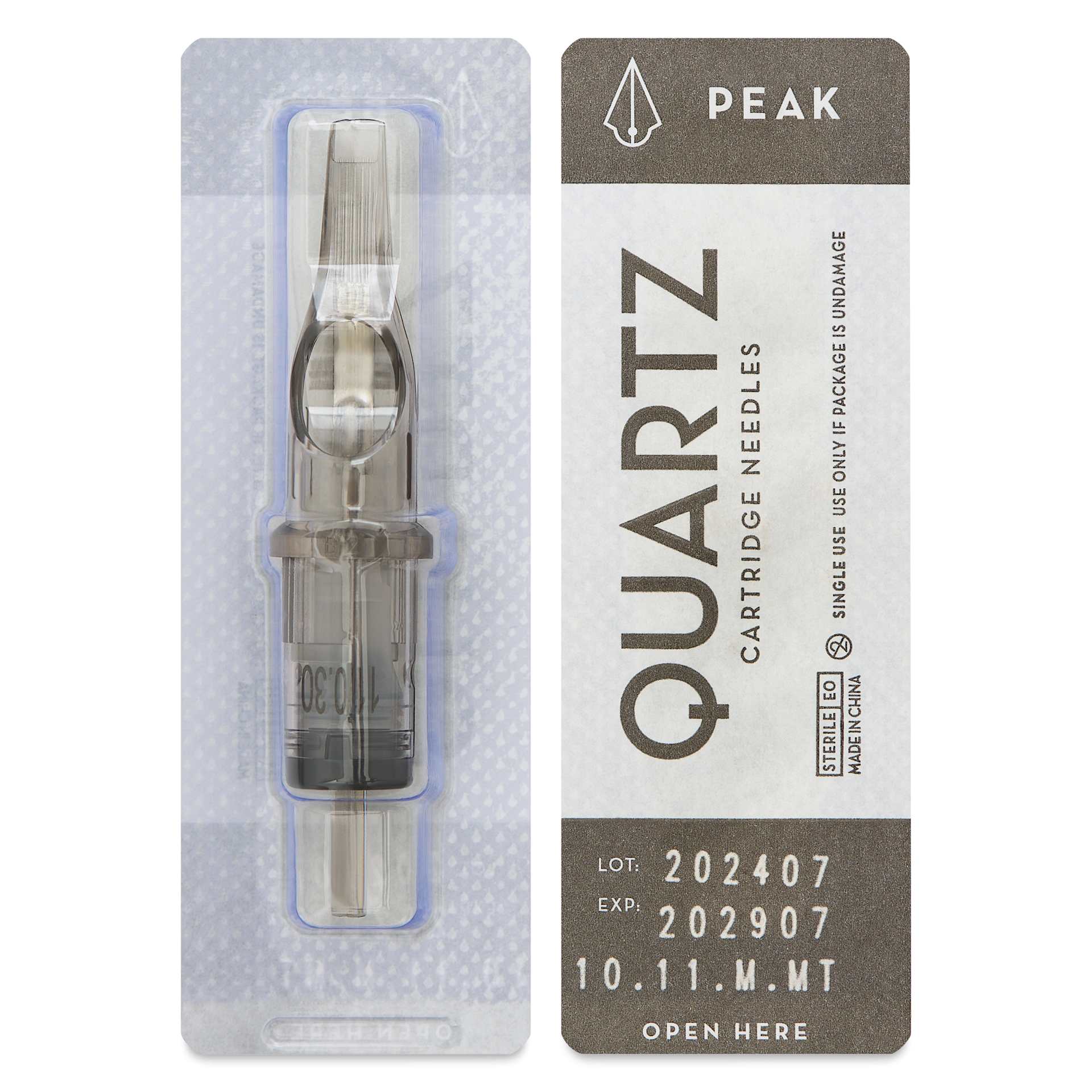 Peak Quartz Magnum Medium Taper Tattoo Needle Cartridges - #10, 11 Needles, Pkg of 20, single needle packaging