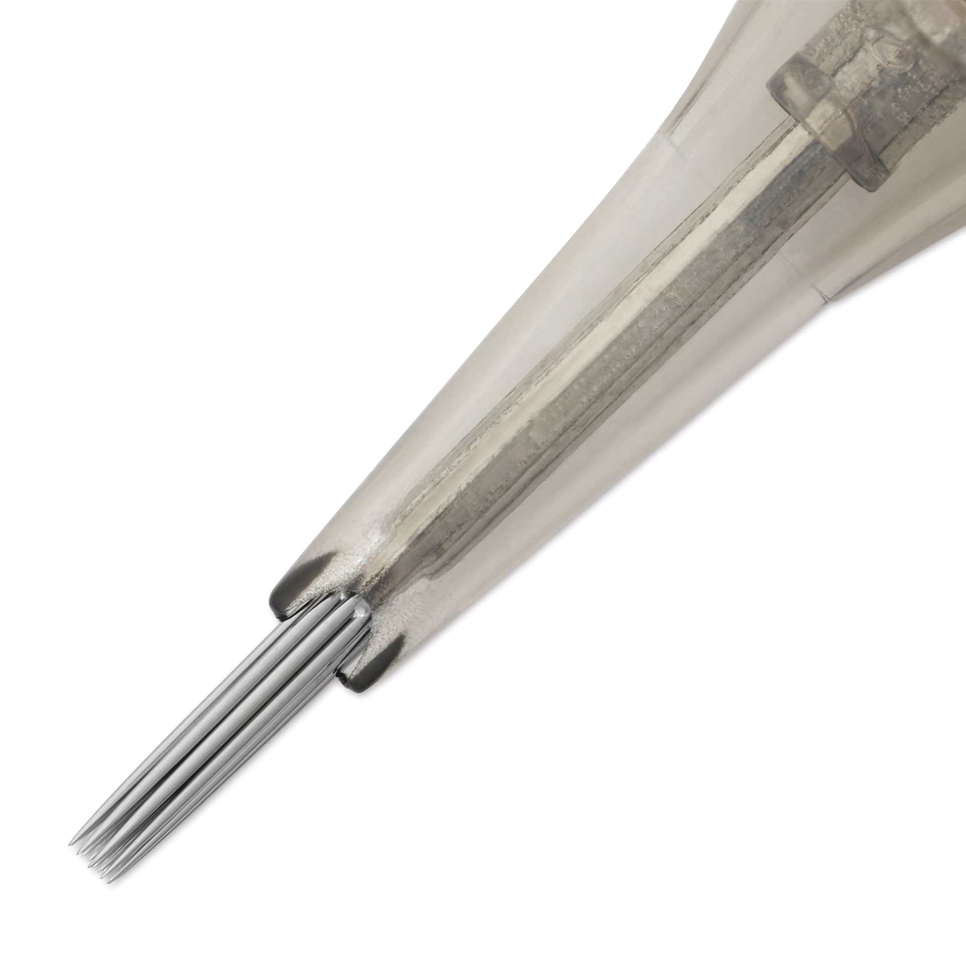 Peak Quartz Round Liner Medium Taper Tattoo Needle Cartridges - #12, 14 Needles, Pkg of 20, needle close-up