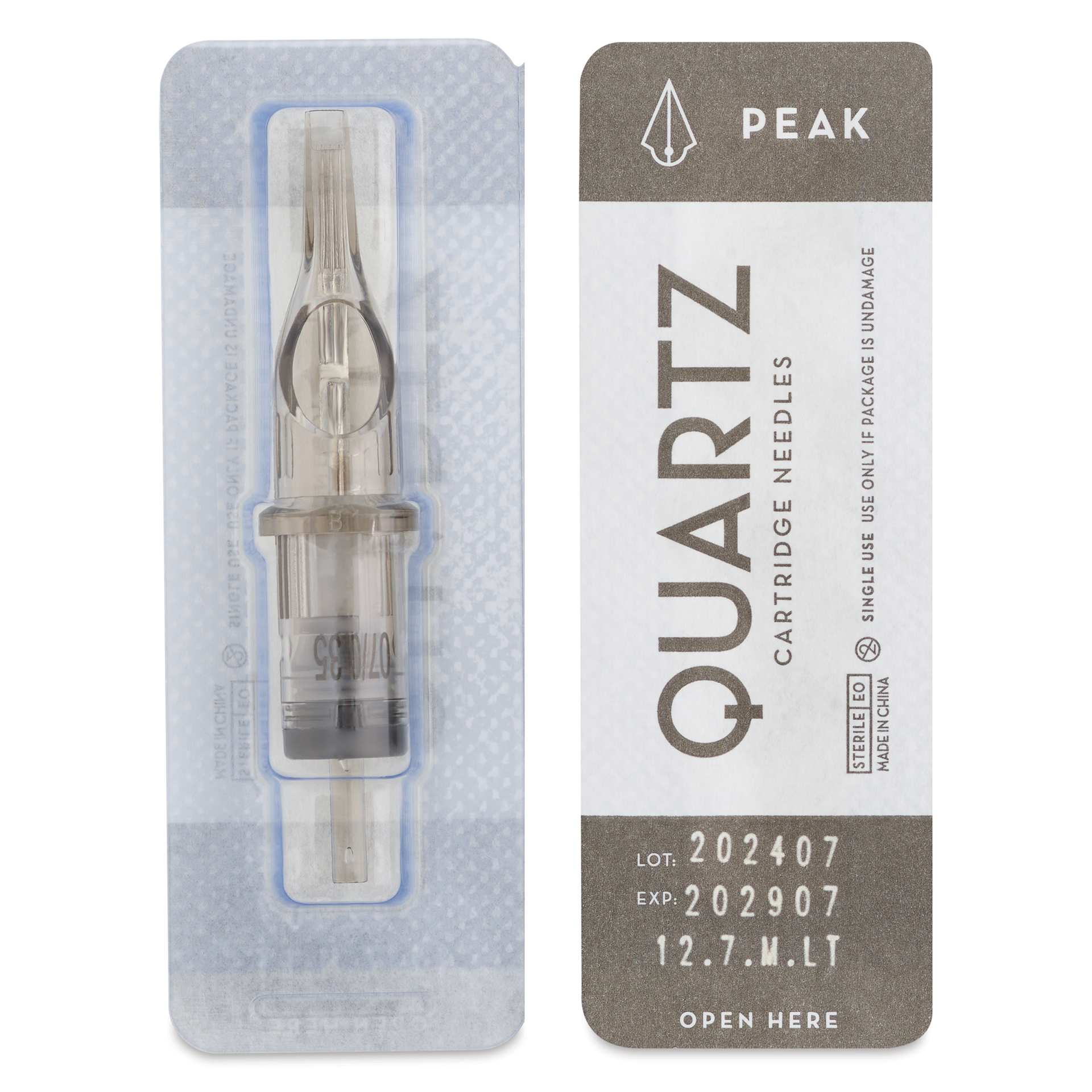 Peak Quartz Magnum Long Taper Tattoo Needle Cartridges - #12, 7 Needles, Pkg of 20, single needle packaging