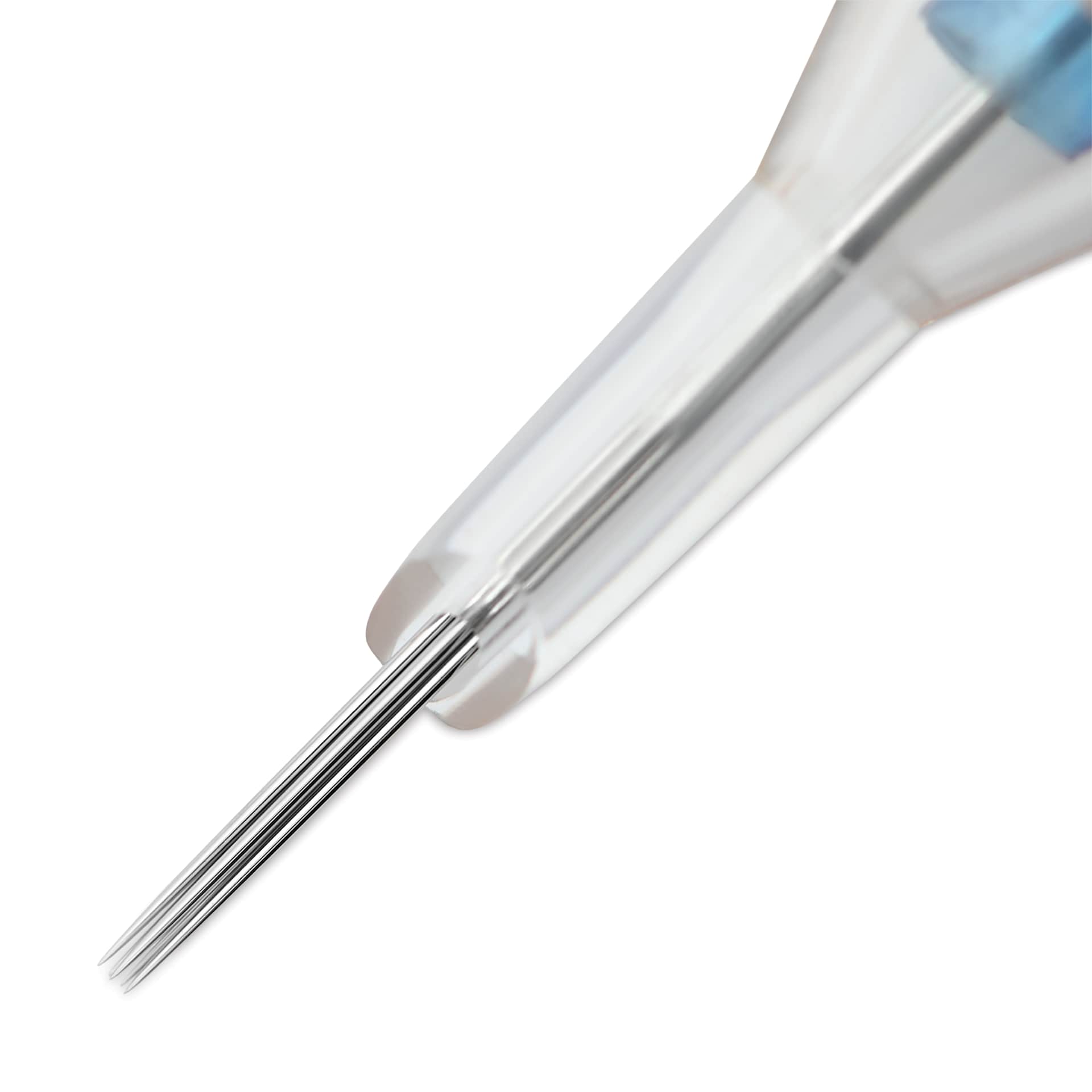 Peak Stellar Round Shader Extra Long Taper Tattoo Needle Cartridges - #10, 5 Needles, Pkg of 20, close-up of needle