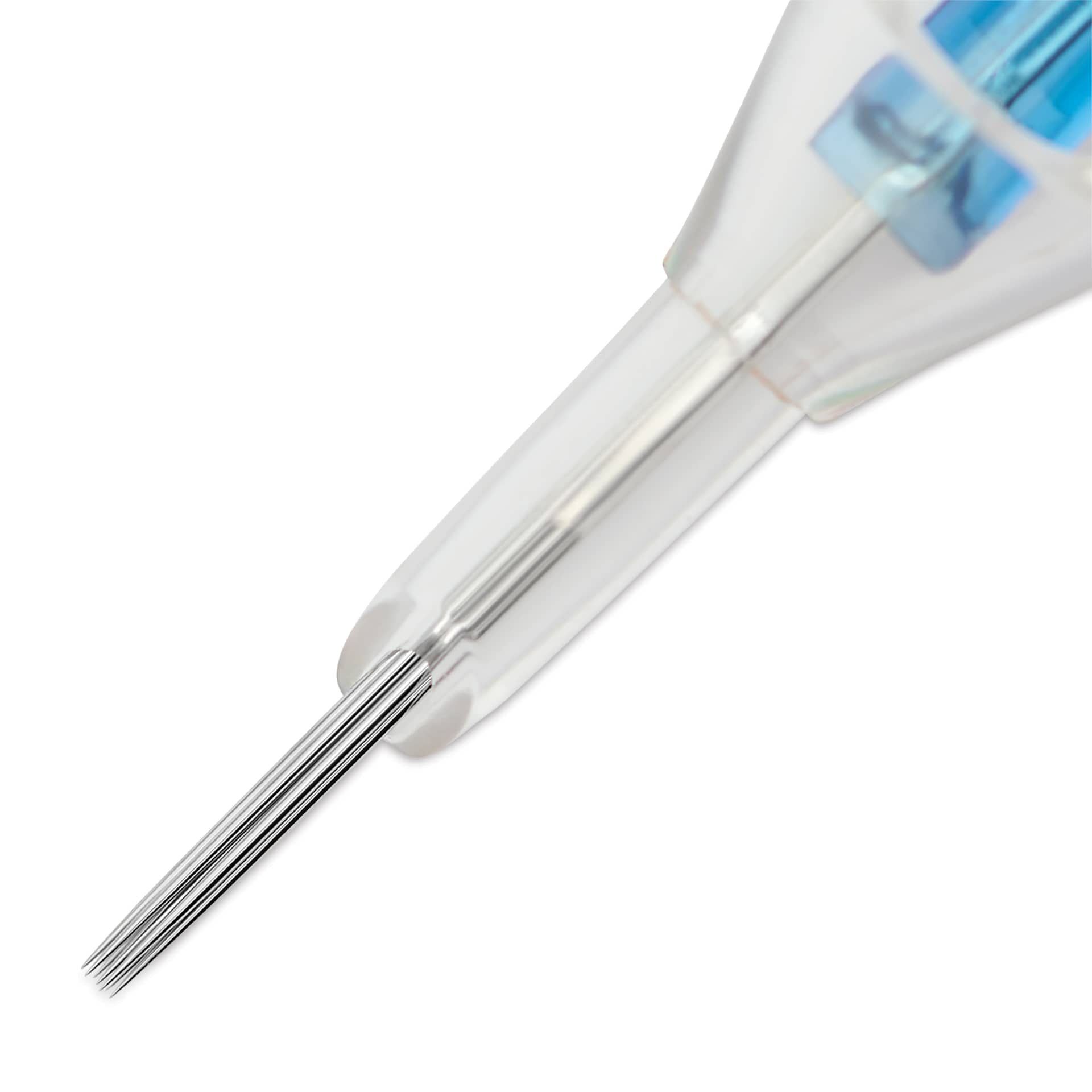 Peak Stellar Round Shader Extra Long Taper Tattoo Needle Cartridges - #10, 7 Needles, Pkg of 20, close-up of needle
