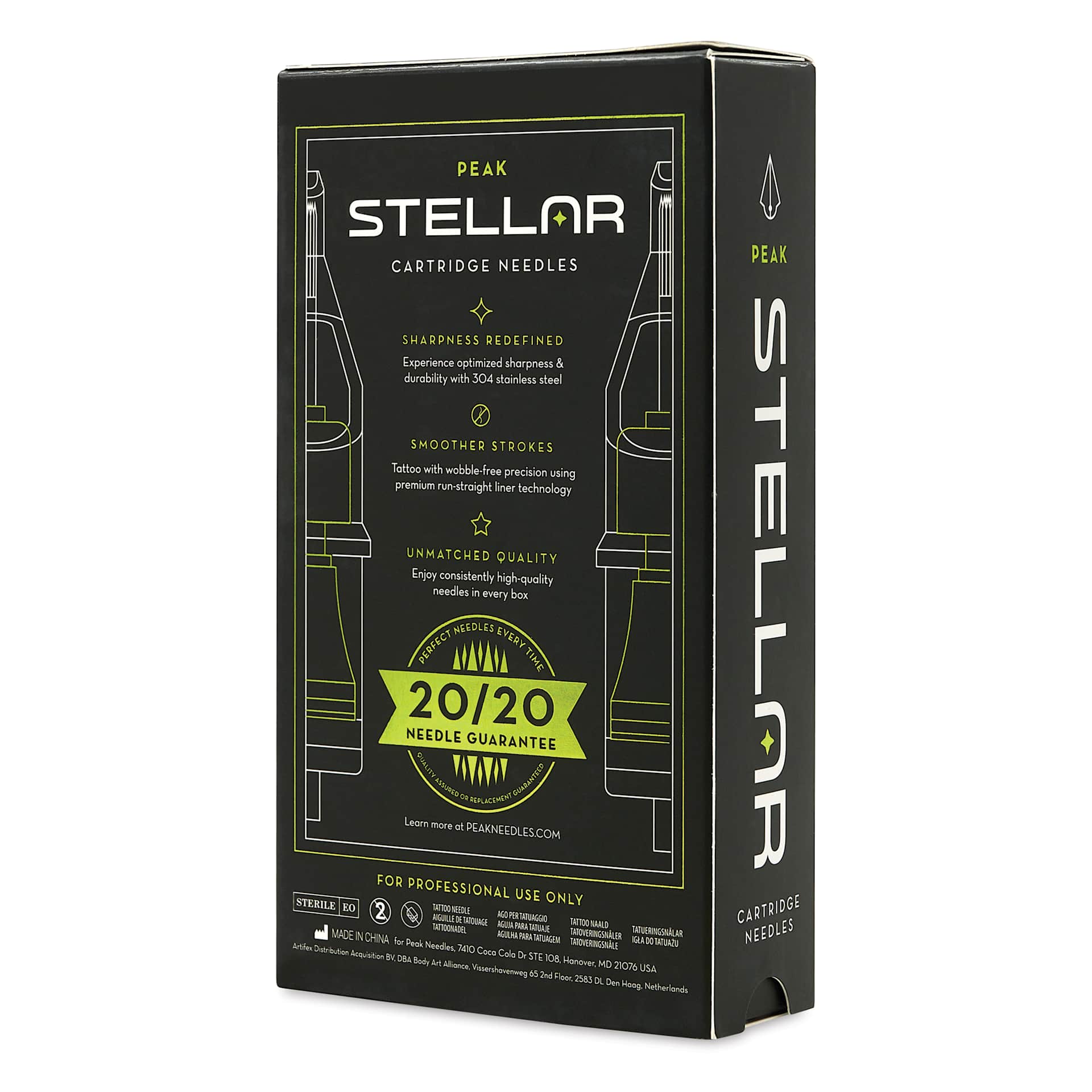 Peak Stellar Round Shader Extra Long Taper Tattoo Needle Cartridges - #10, 7 Needles, Pkg of 20, packaging