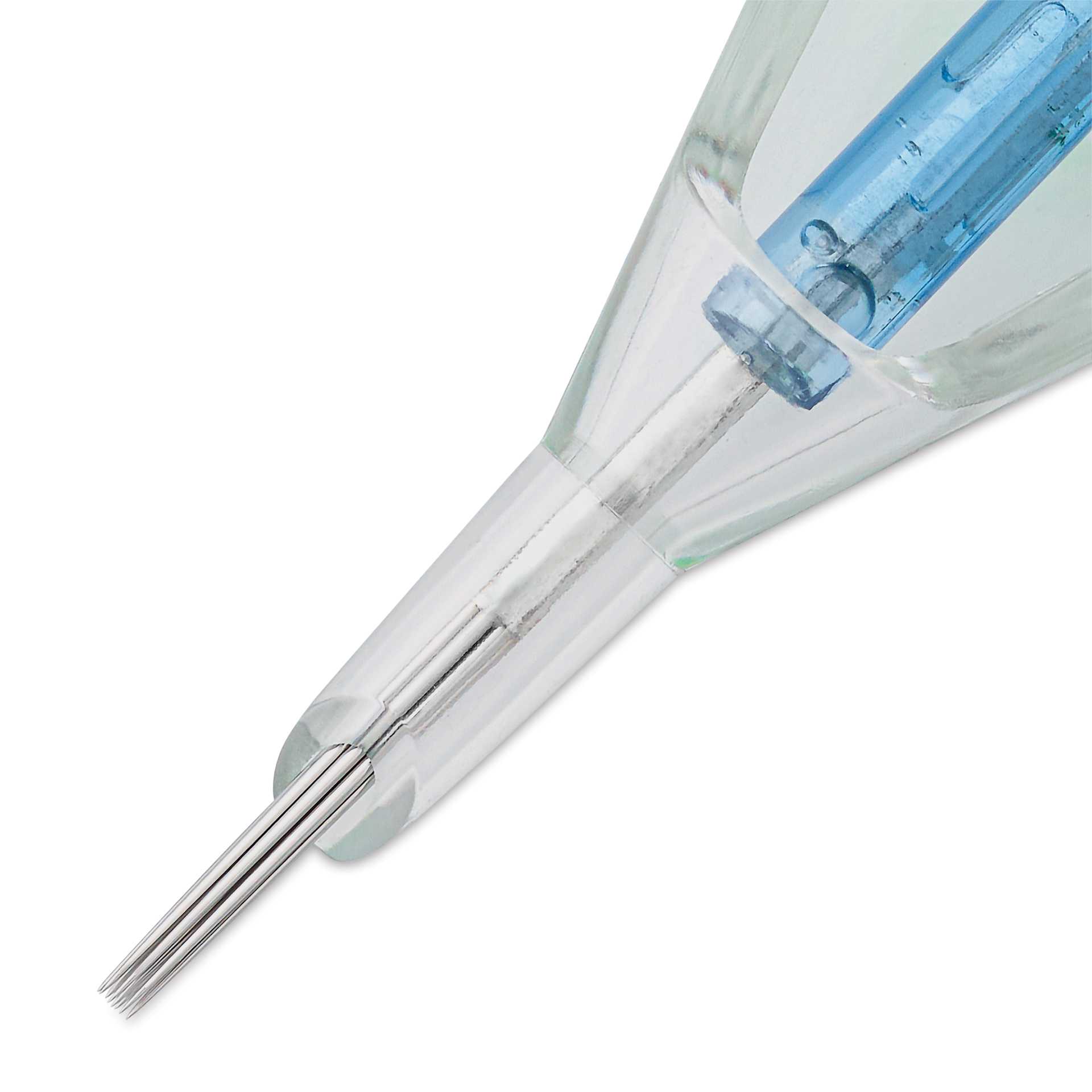 Peak Stellar Round Shader Extra Long Taper Tattoo Needle Cartridges - #12, 9 Needles, Pkg of 20, close-up of needle