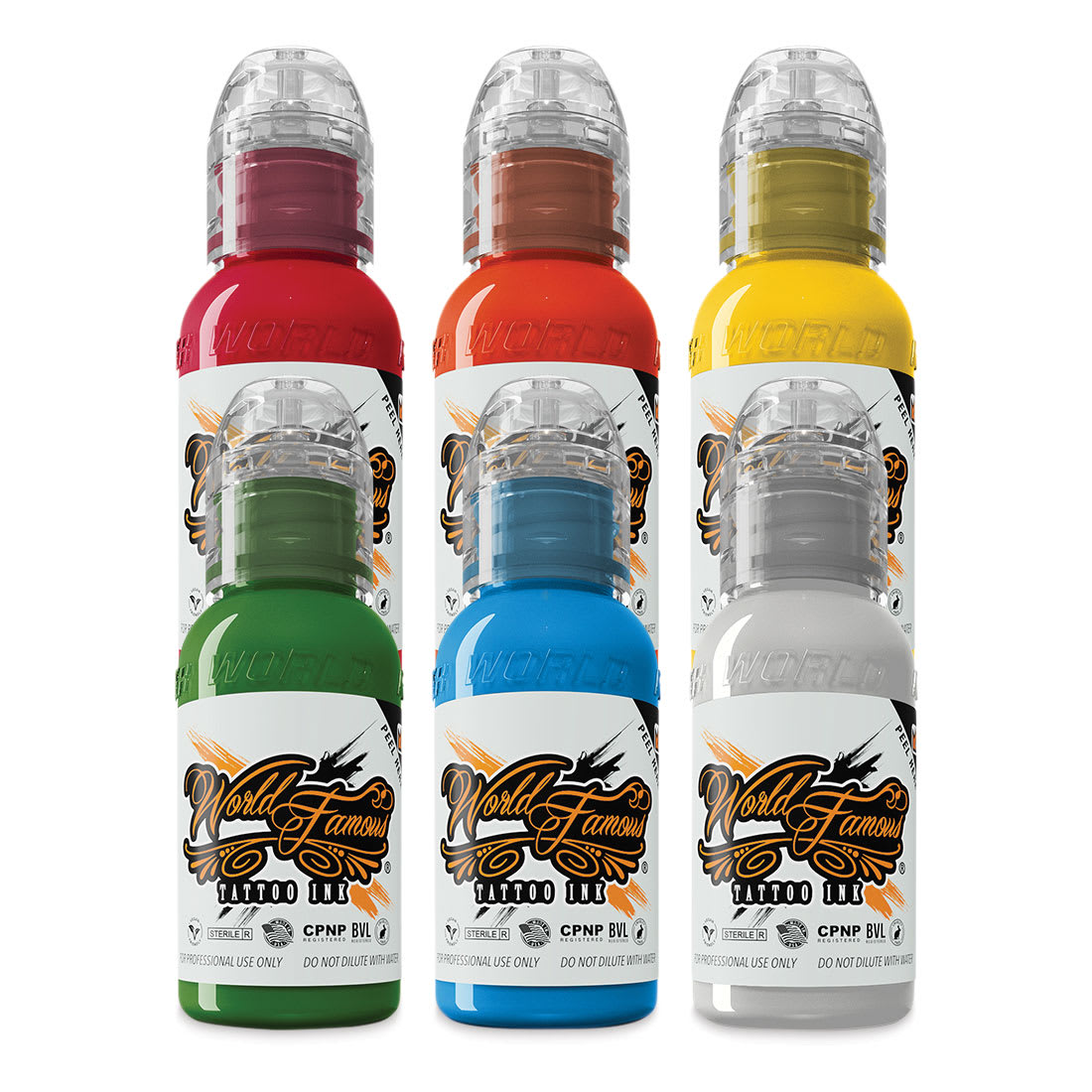 World Famous Tattoo Inks and Sets - Set of 6, Sample, 1 oz bottles