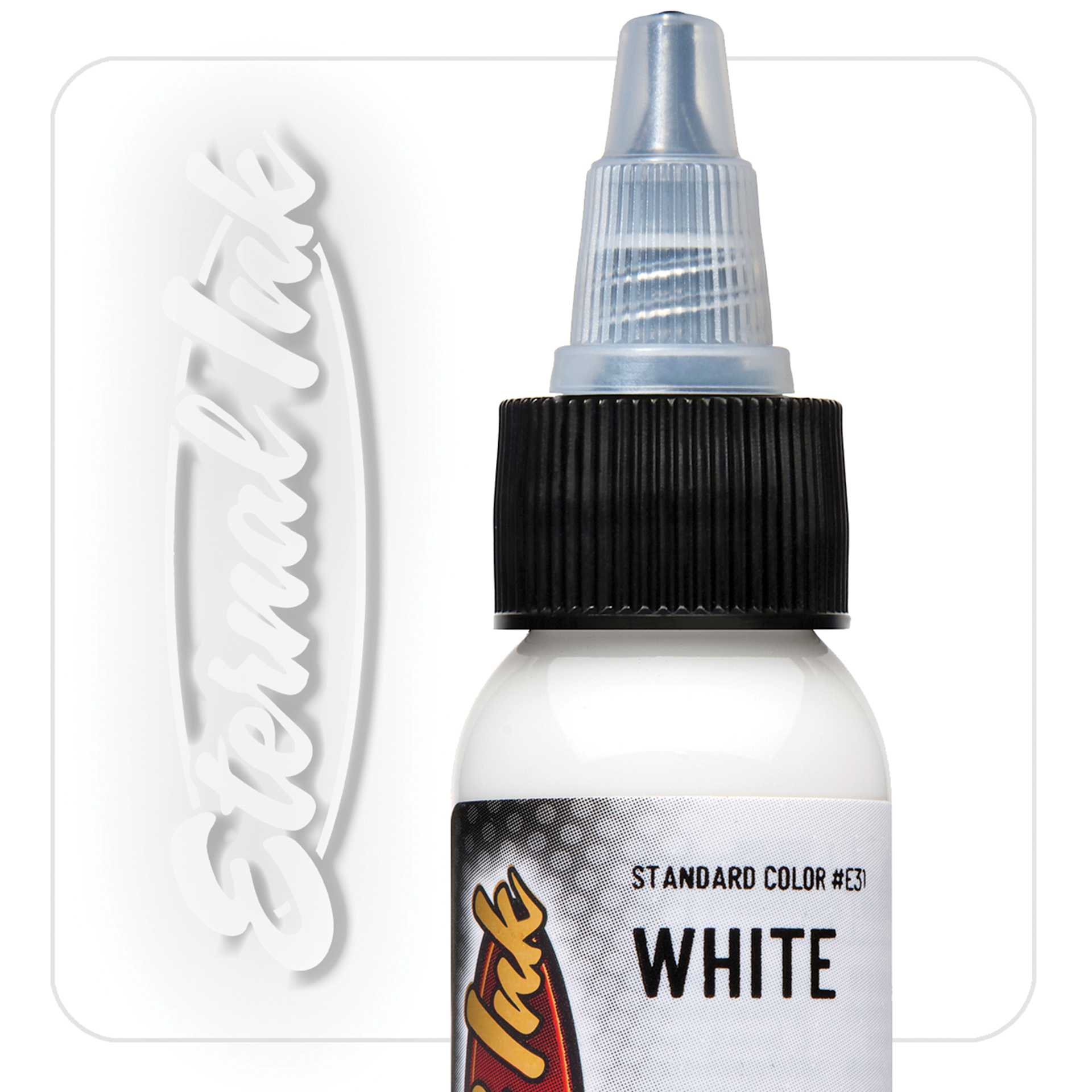 Eternal Ink Tattoo Ink - White, 1 oz bottle and swatch