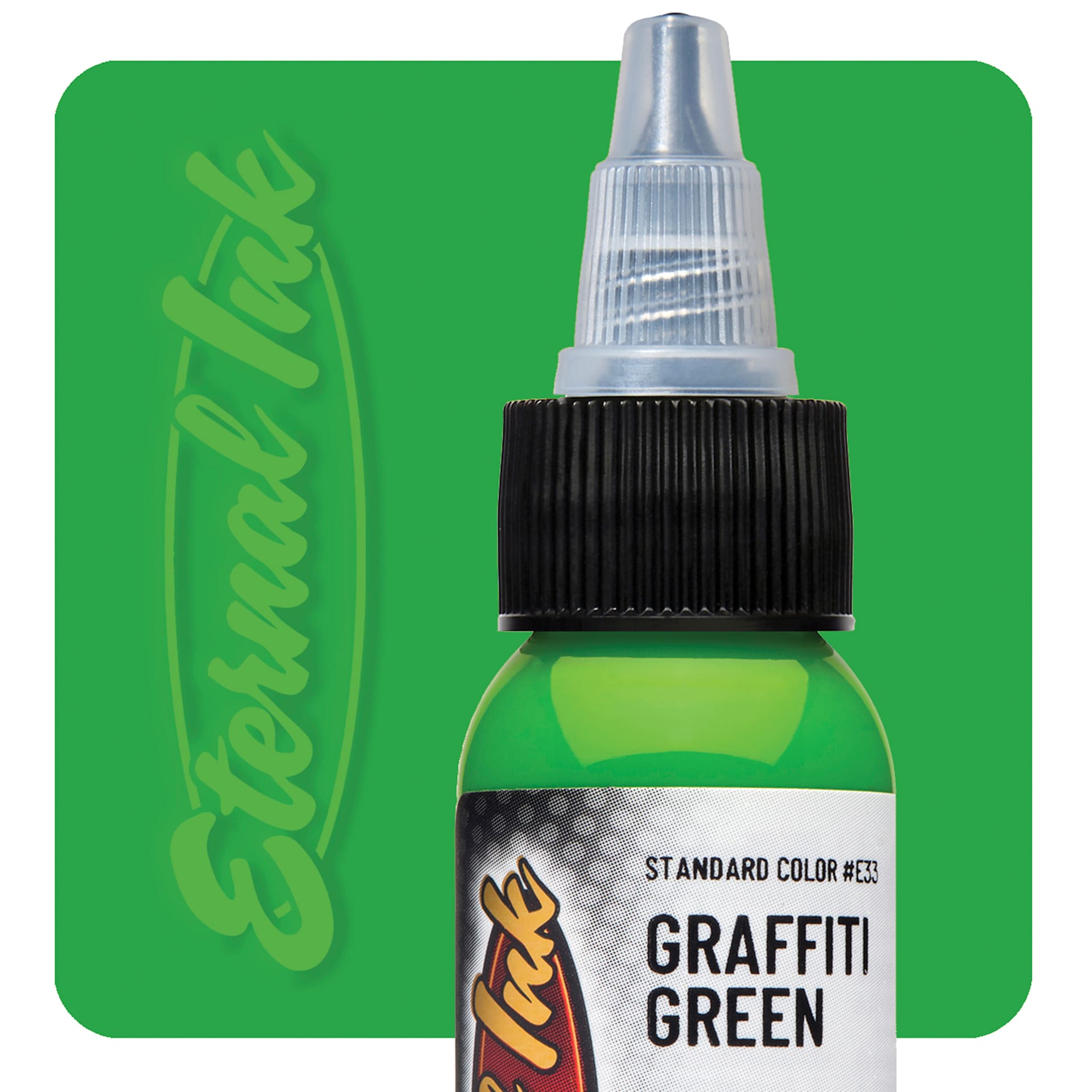 Eternal Ink Tattoo Ink - Graffiti Green, 1 oz bottle and swatch