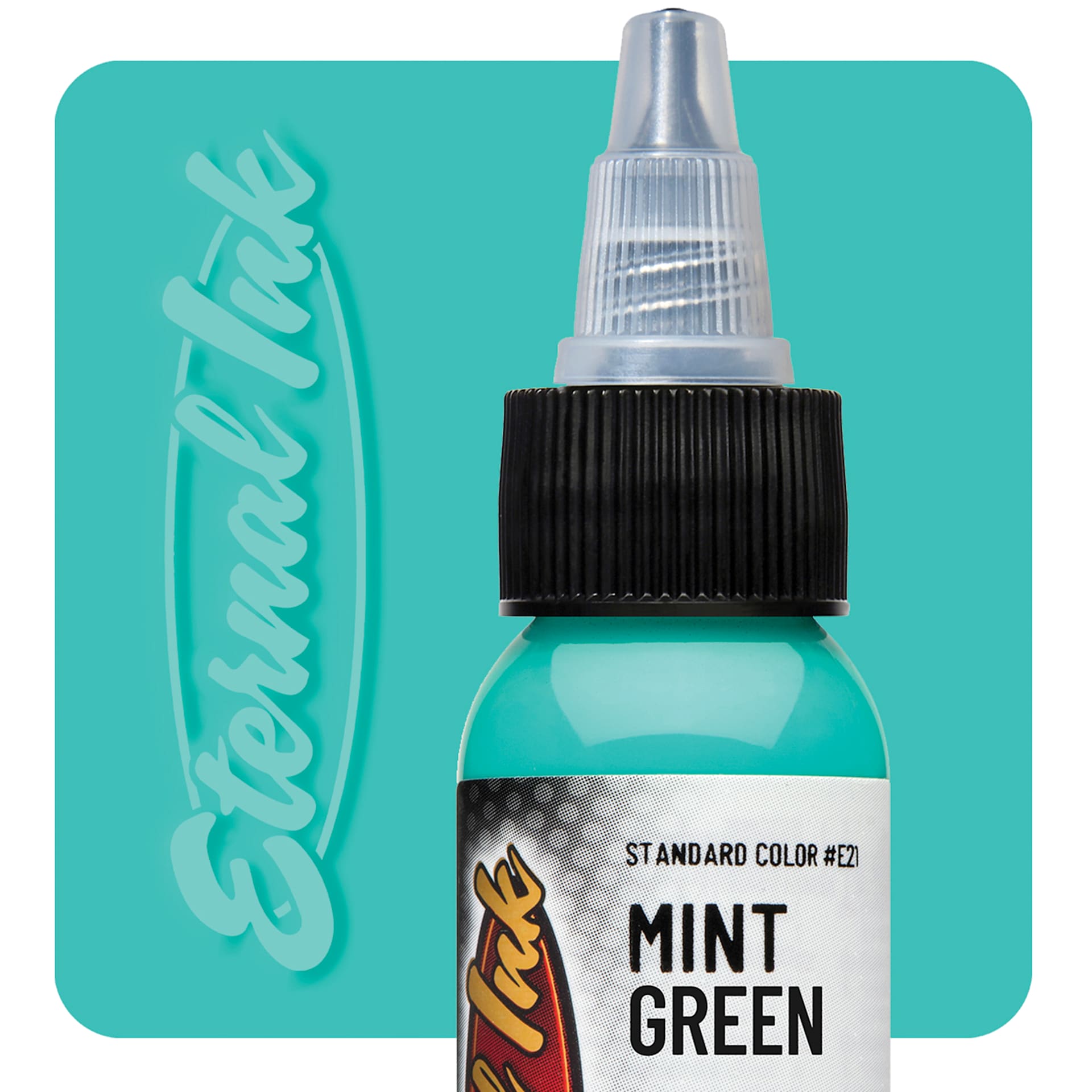 Eternal Ink Tattoo Ink - Mint Green, 1 oz bottle and swatch