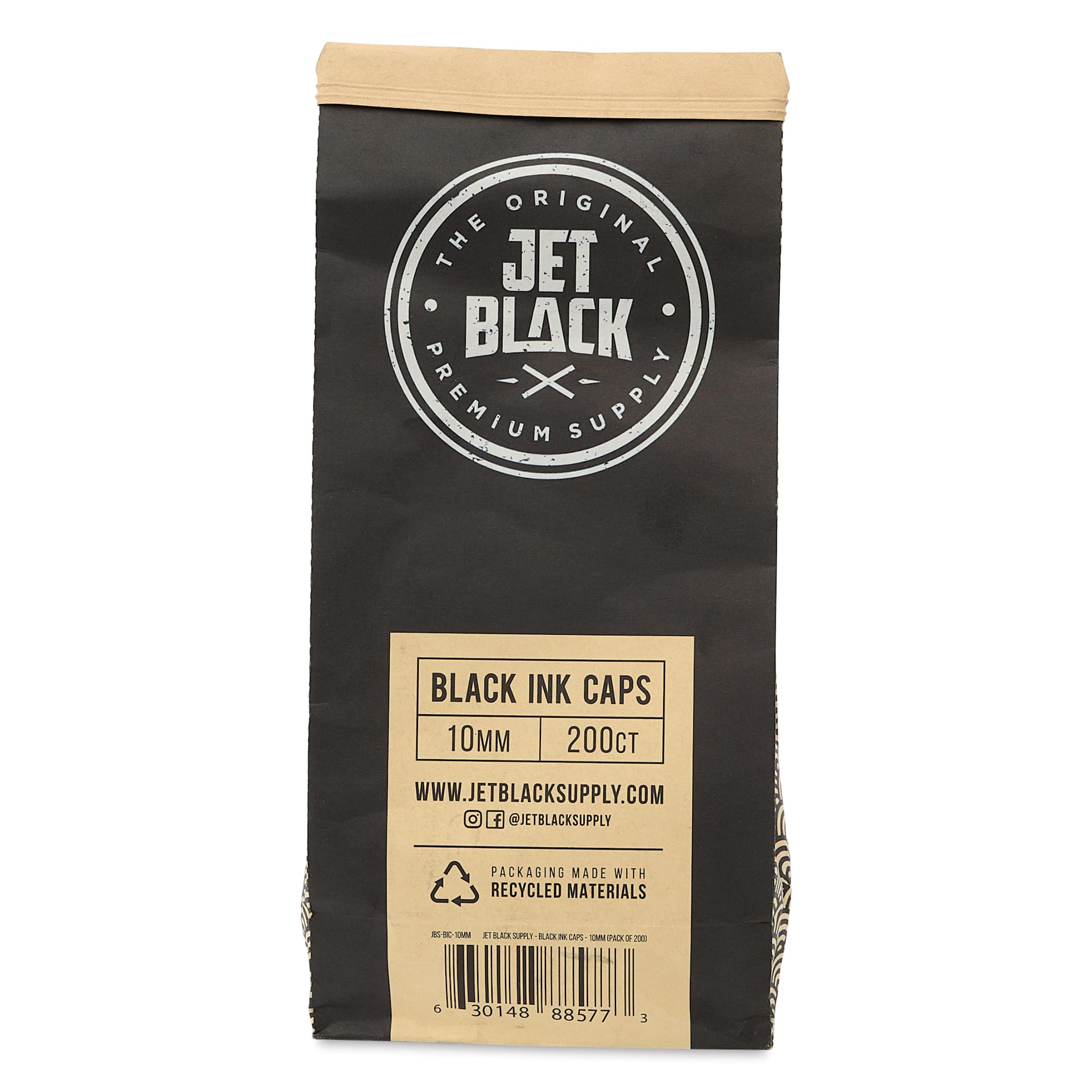 TatSoul Jet Black Ink Caps - 10 mm, Pkg of 500, back of packaging
