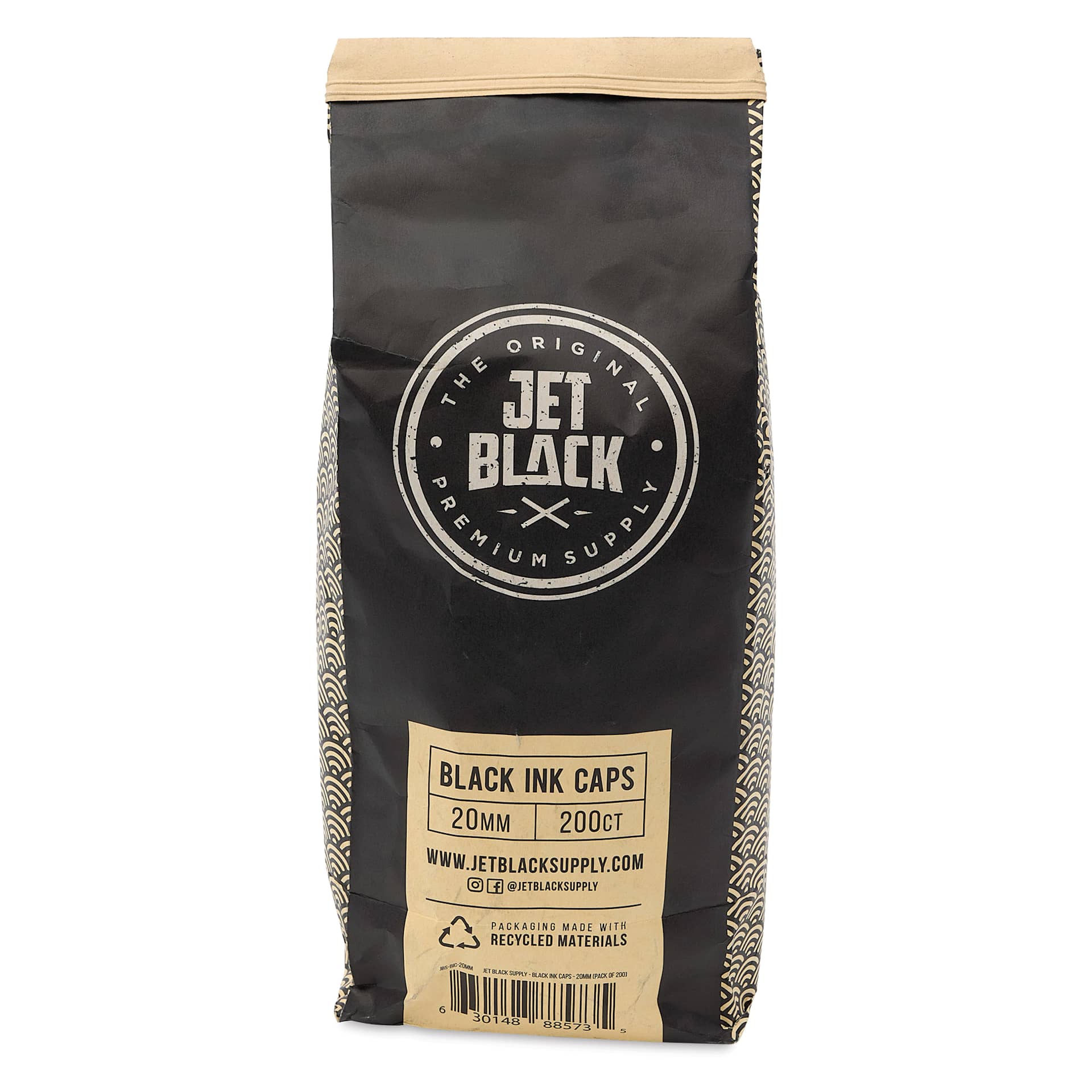 TatSoul Jet Black Ink Caps - 20 mm, Pkg of 500, back of packaging