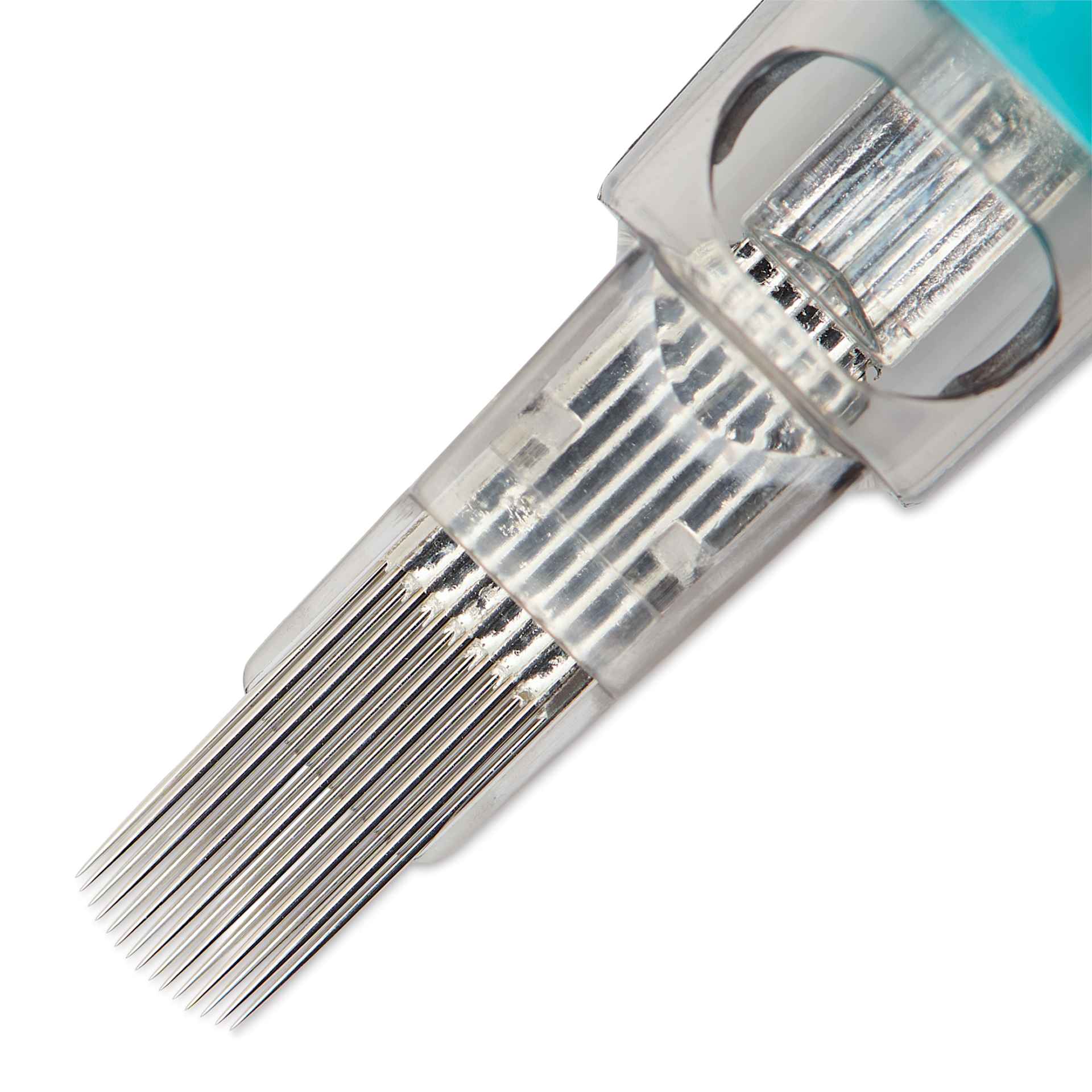 TatSoul Envy Gen 2 Standard Curved Magnum Long Taper Tattoo Needle Cartridges - #12, 15 Needles, Pkg of 10, close-up of needle