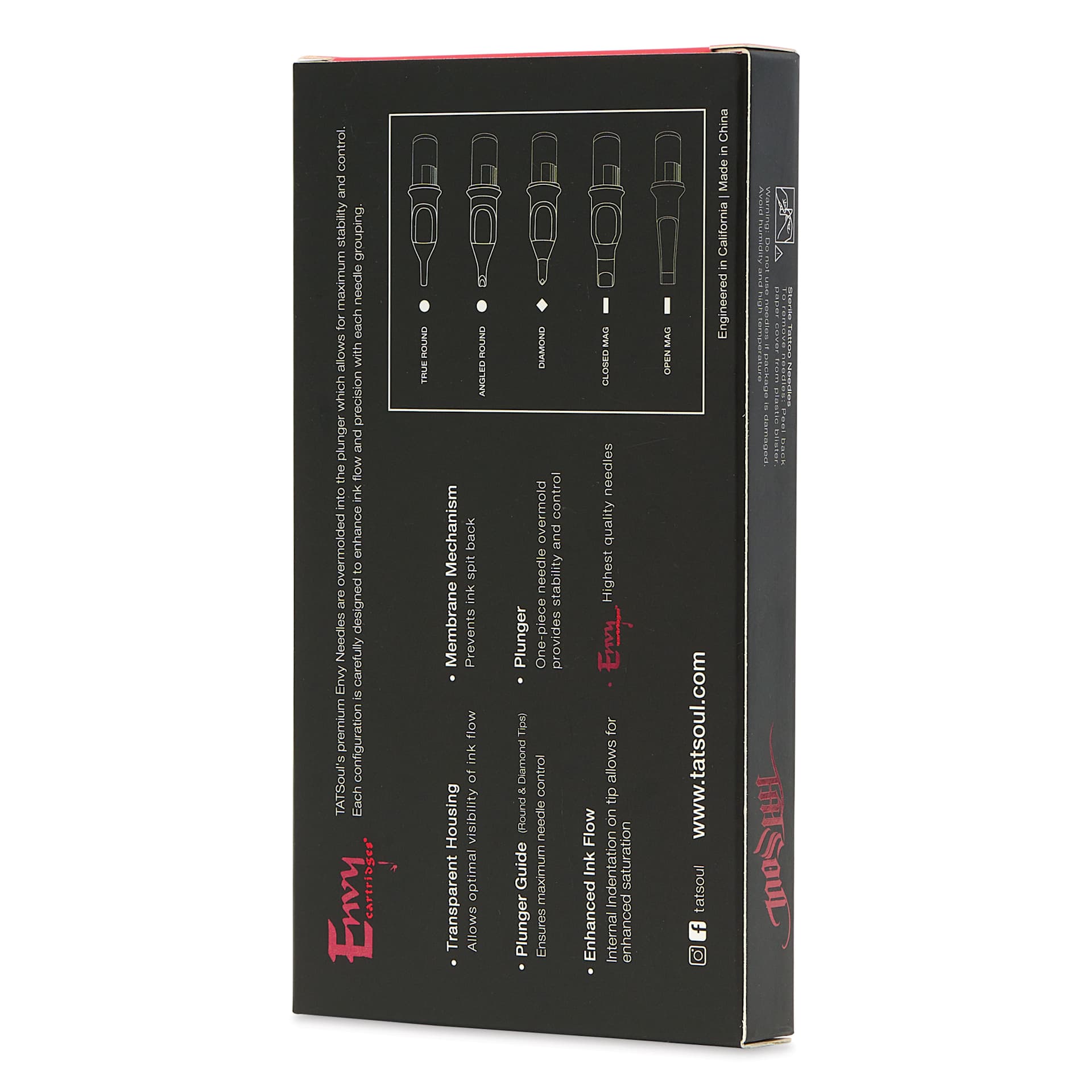 TatSoul Envy Traditional Round Liner Long Taper Tattoo Needle Cartridge - #12, 5 Needles, Pkg of 10, packaging
