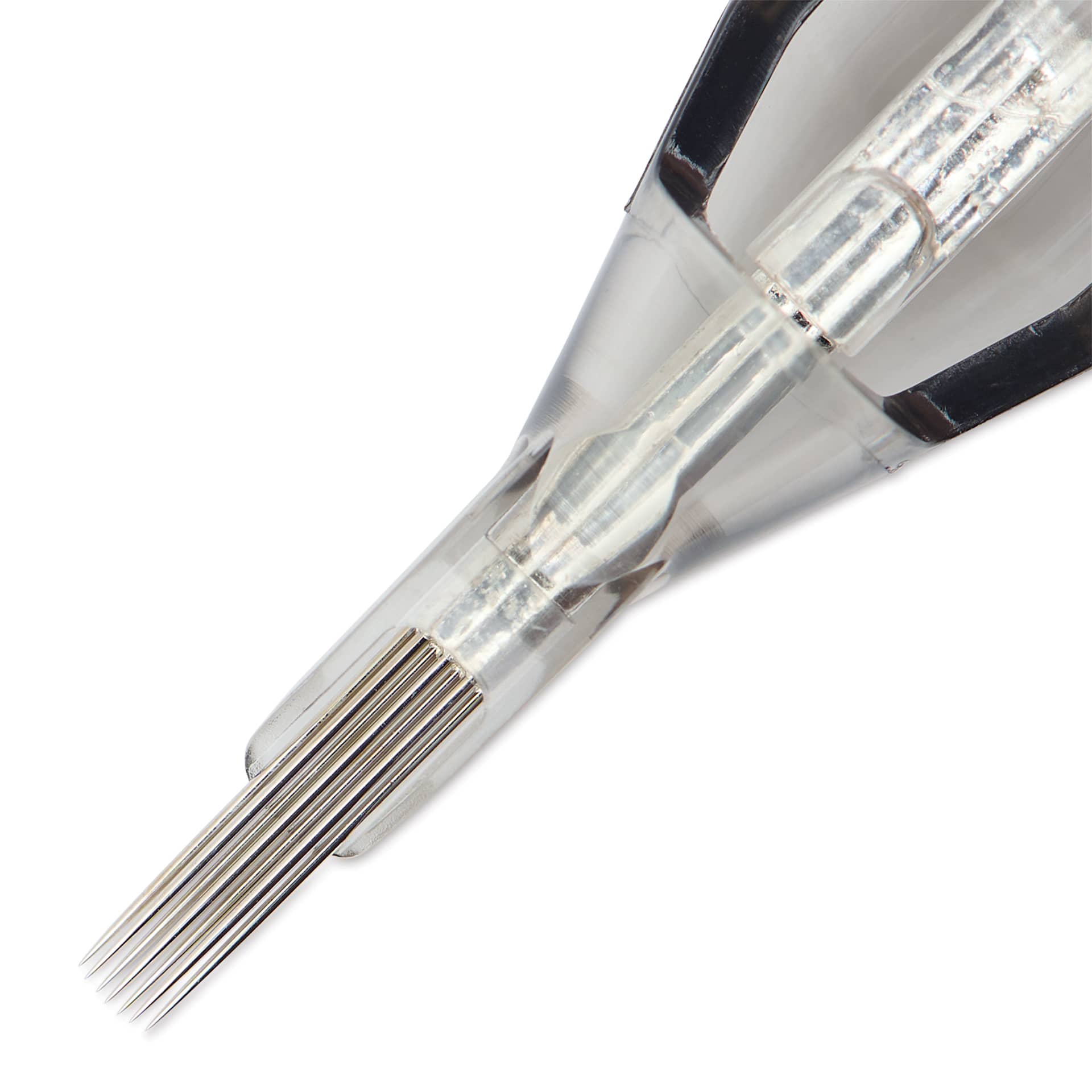 TatSoul Envy Standard Curved Magnum Long Taper Tattoo Needle Cartridge - #12, 7 Needles, Pkg of 10, close-up of needle