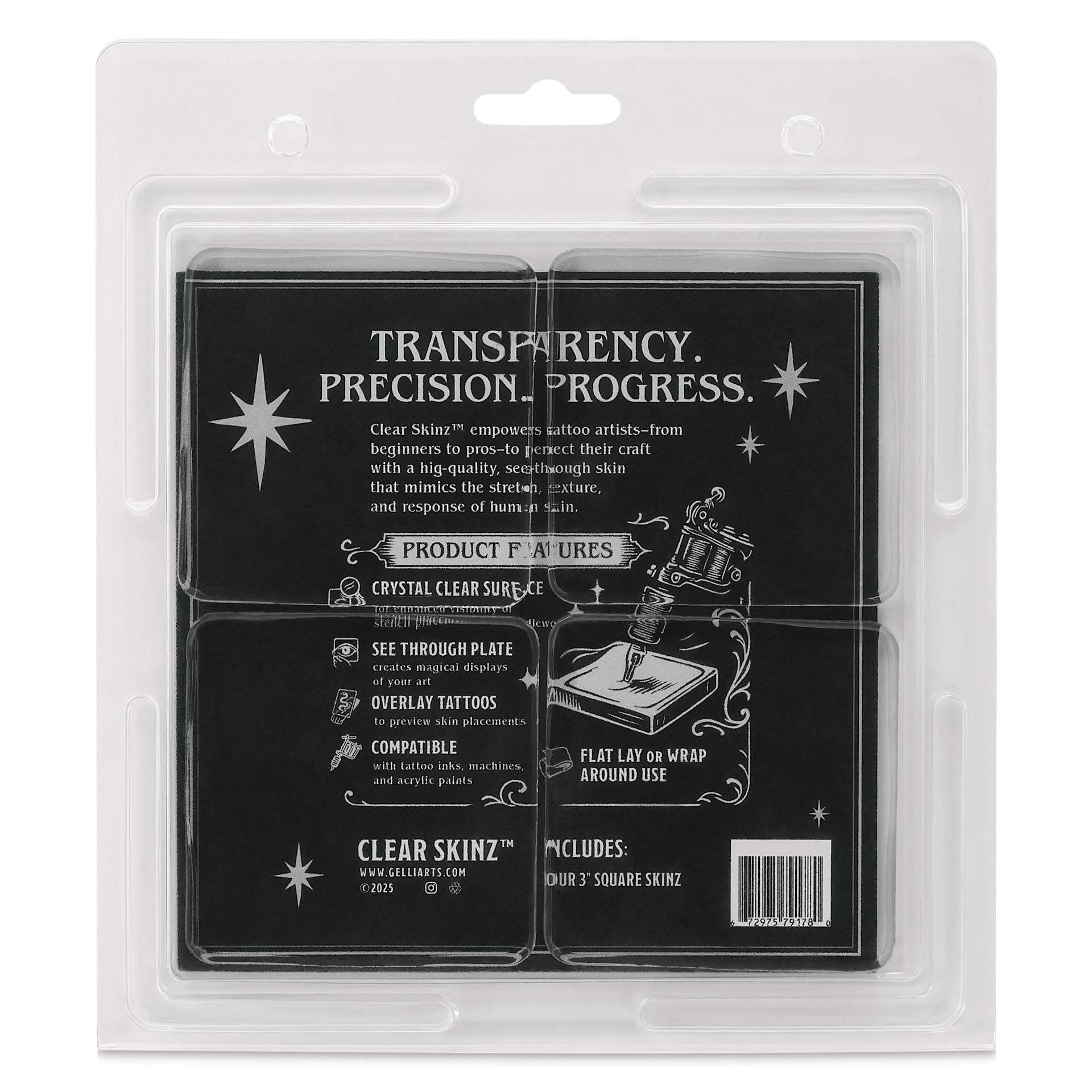 Clear Skinz Practice Skin - 3" Square, Pkg of 4, back of packaging