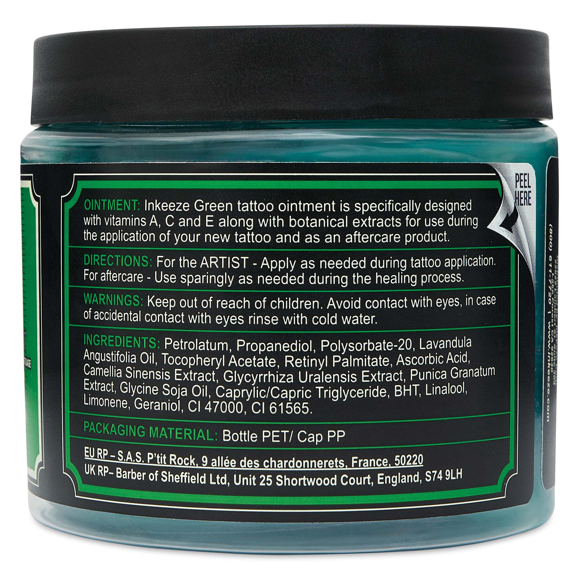 Inkeeze Green Tattoo Ointment - 16 oz, Jar, back