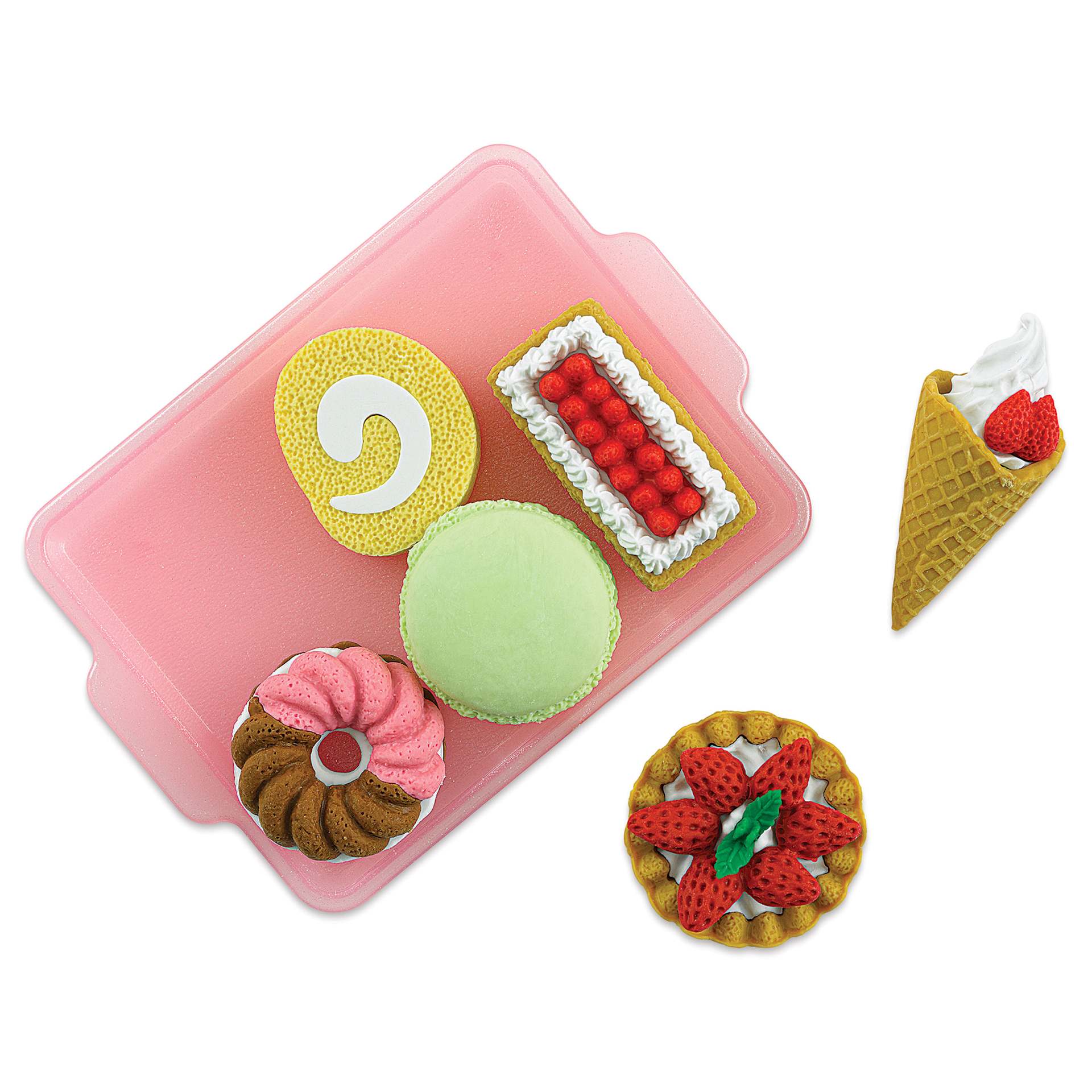 Iwako Japanese Puzzle Eraser Set (top view, with ice cream cone and pie removed from tray)