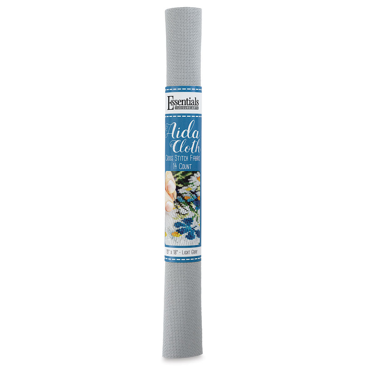 Essentials by Leisure Arts Aida Cloth - Light Gray, 15" x 18", Roll (Front of packaging)