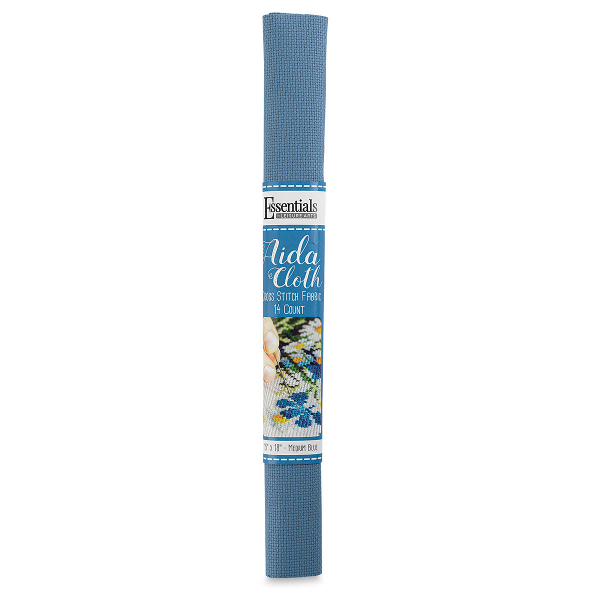Essentials by Leisure Arts Aida Cloth - Medium Blue, 15" x 18", Roll (Front of packaging)