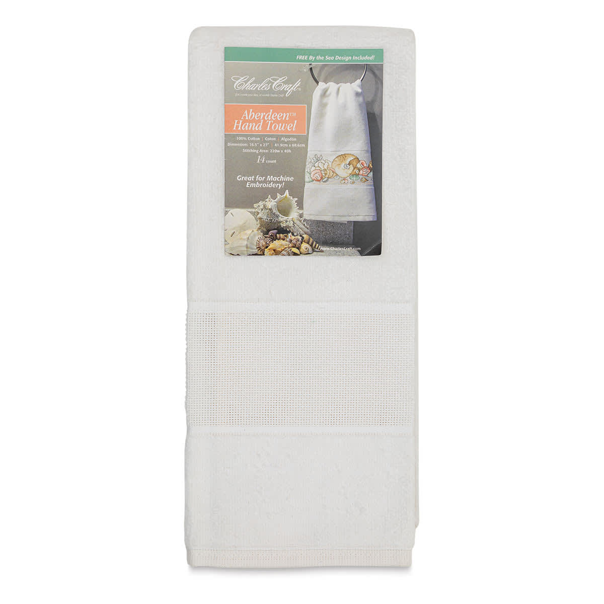 Charles Craft Aberdeen Hand Towel - White, 16-1/2" x 27" (Length shown)