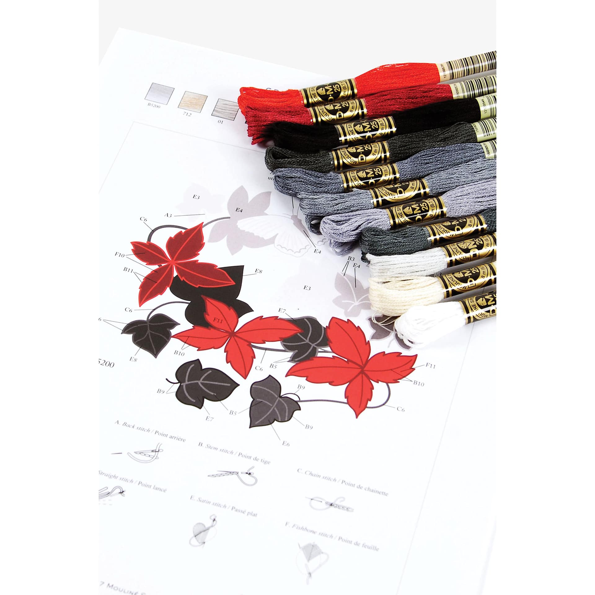DMC Black Tin Embroidery Floss - Set of 24, Monochrome Colors - flower embroidery pattern under skeins