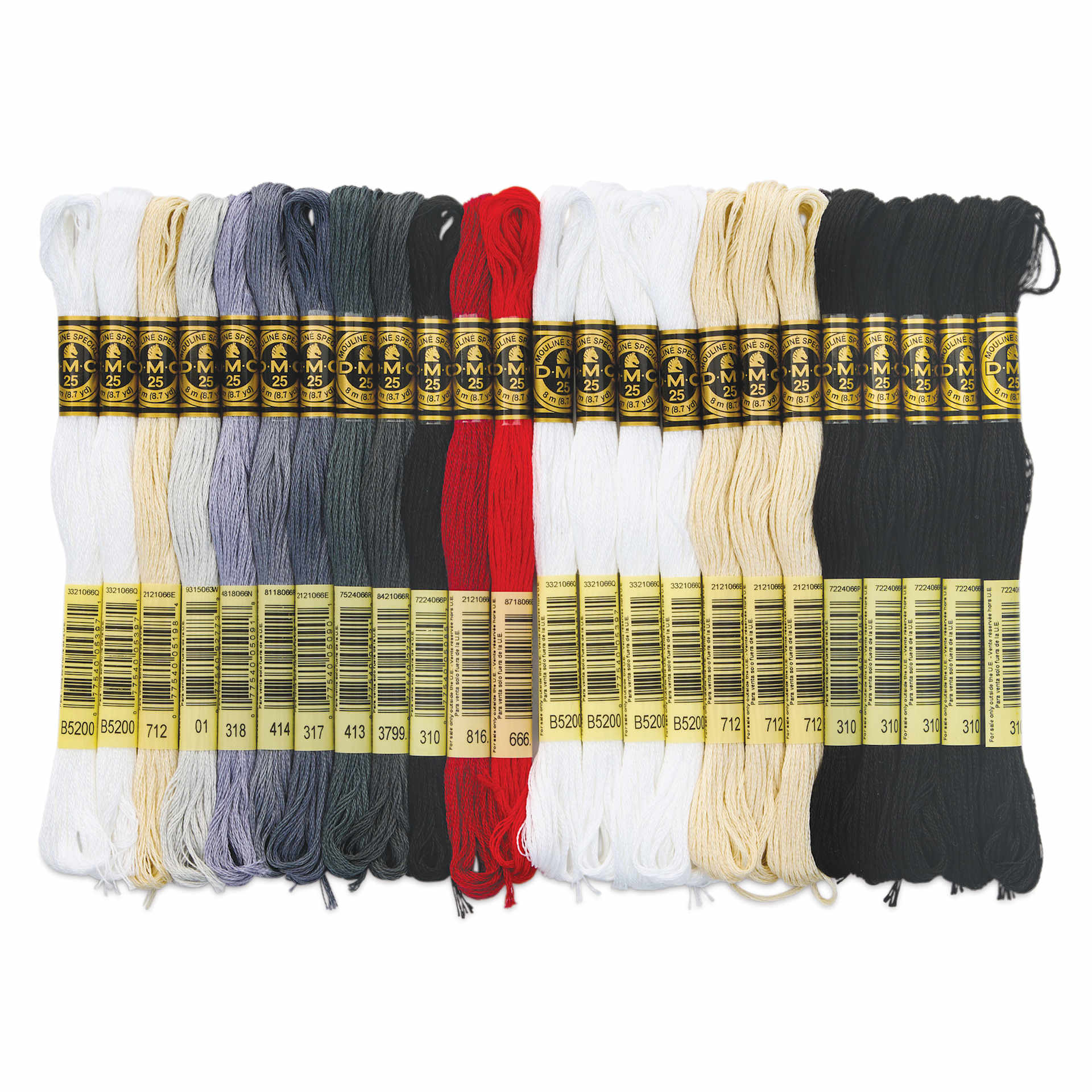 DMC Black Tin Embroidery Floss - Set of 24, Monochrome Colors - contents