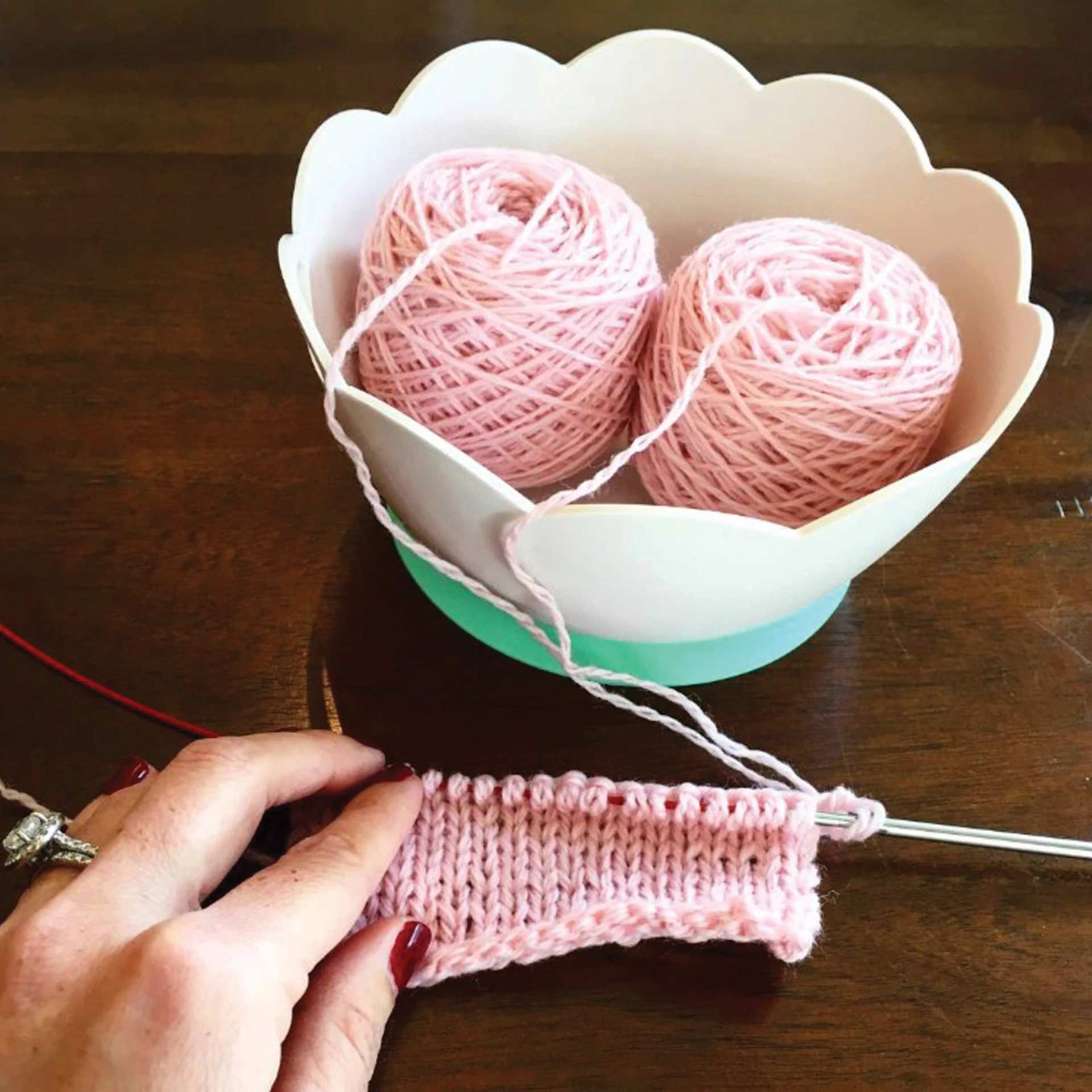 Yarn Vault Yarn Bowl (Pink yarn inside bowl)