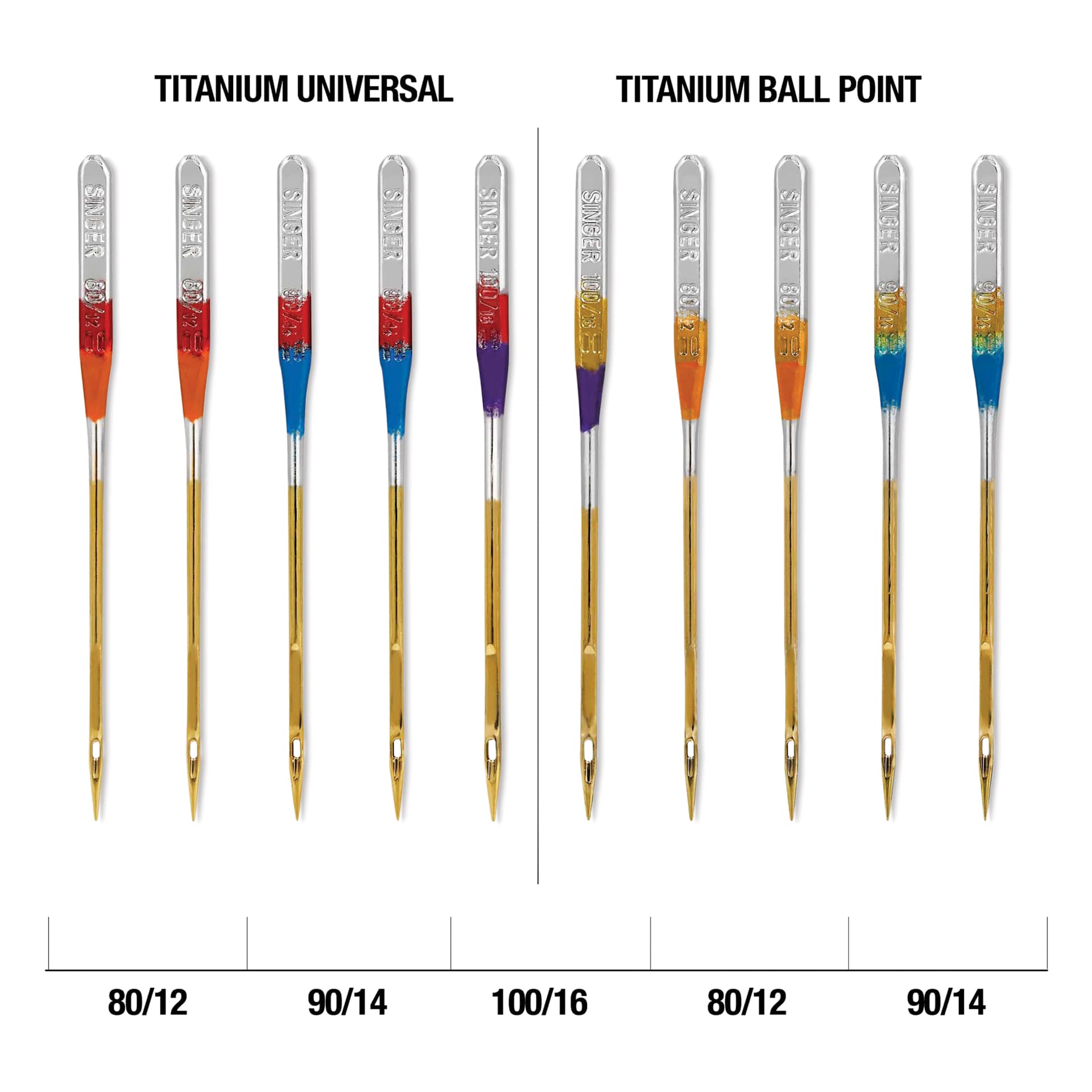 Singer Sewing Machine Needles - Titanium-Coated Universal and Ball Point, Assorted