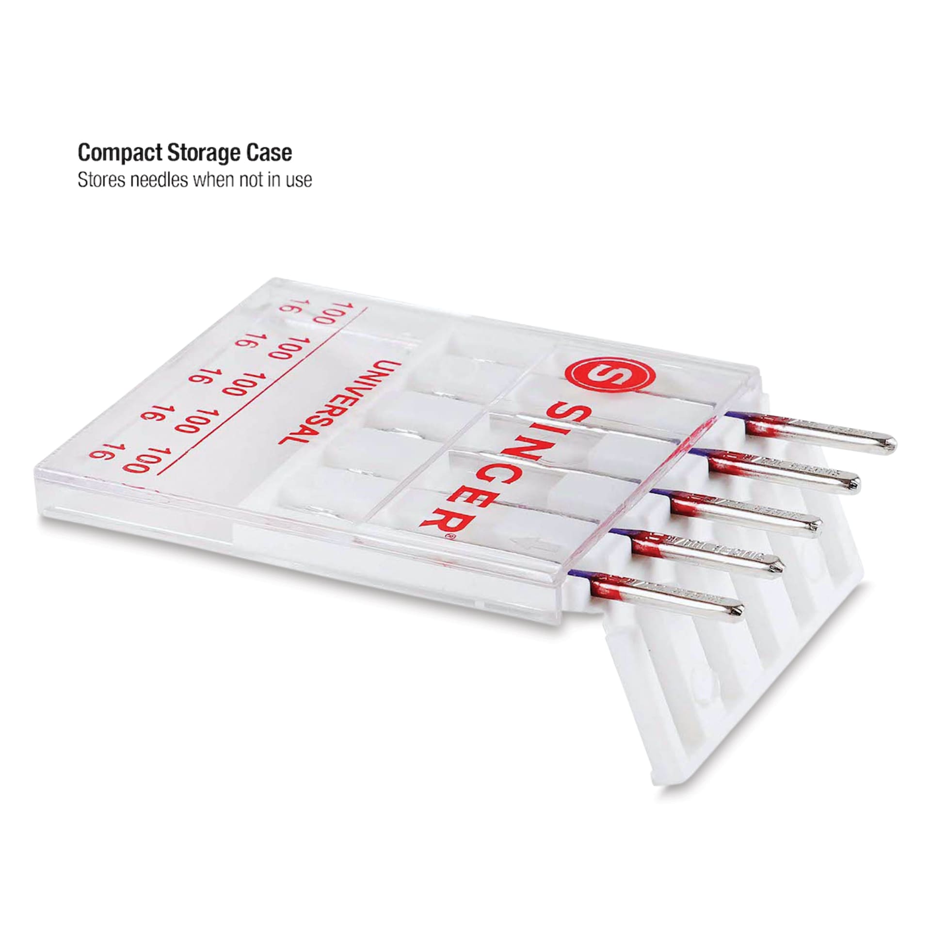 Singer Sewing Machine Needles - Heavy Duty Universal, 100/16, Pkg of 5 being removed from case