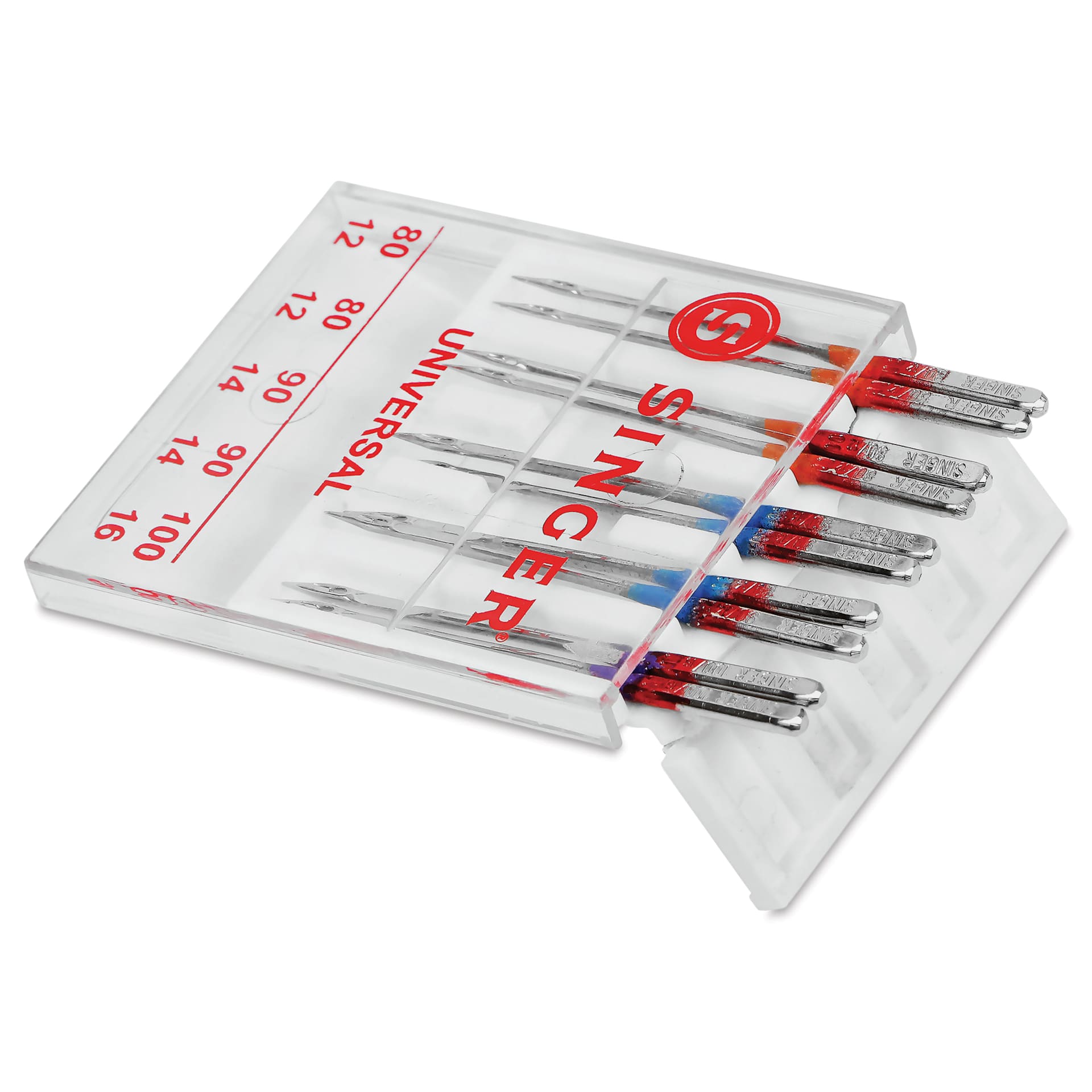 Singer Sewing Machine Needles - Universal, Assorted, Pkg of 10 being pulled from case