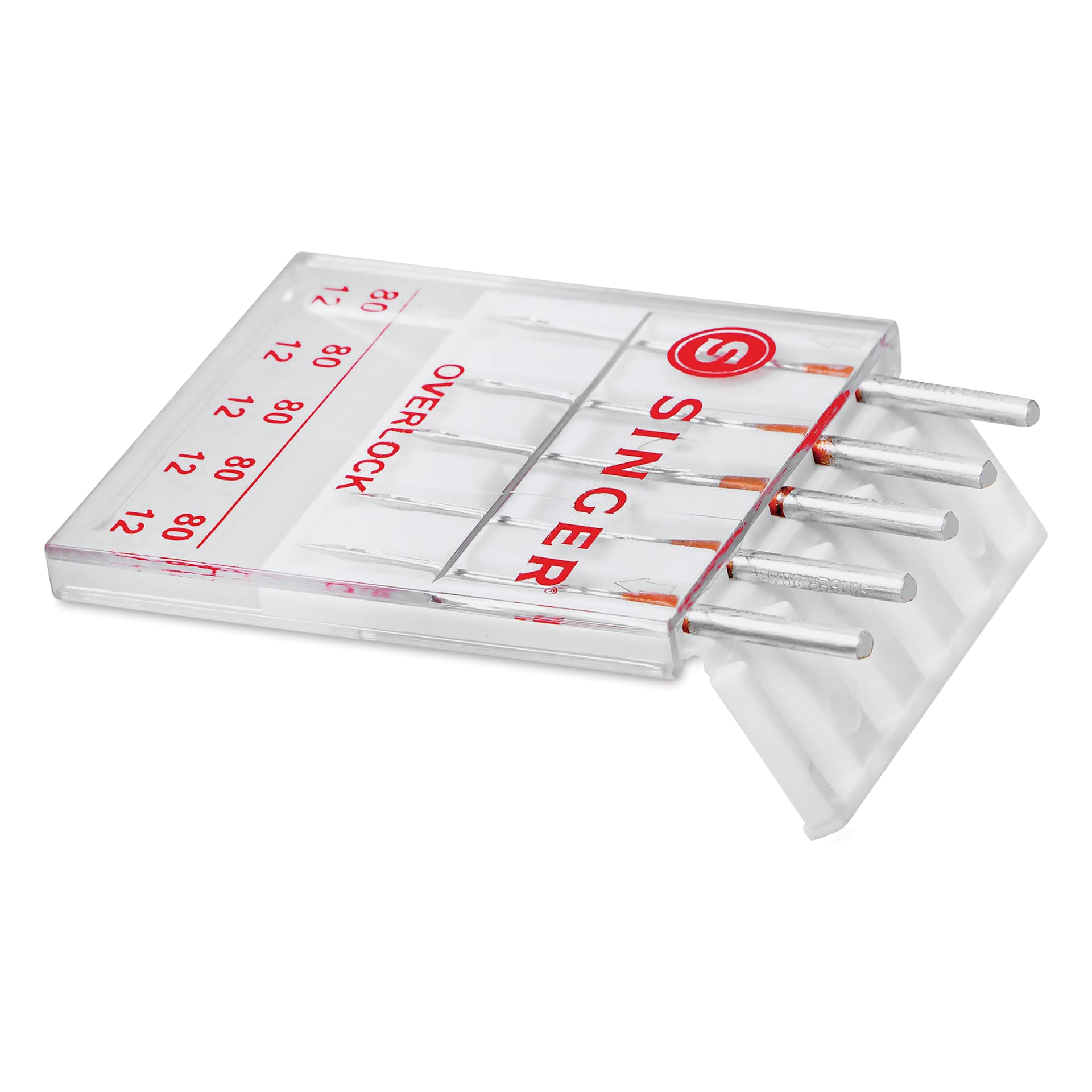 Singer Sewing Machine Needles - Overlock, 80/12, Pkg of 5, inside of carrying case with lid open