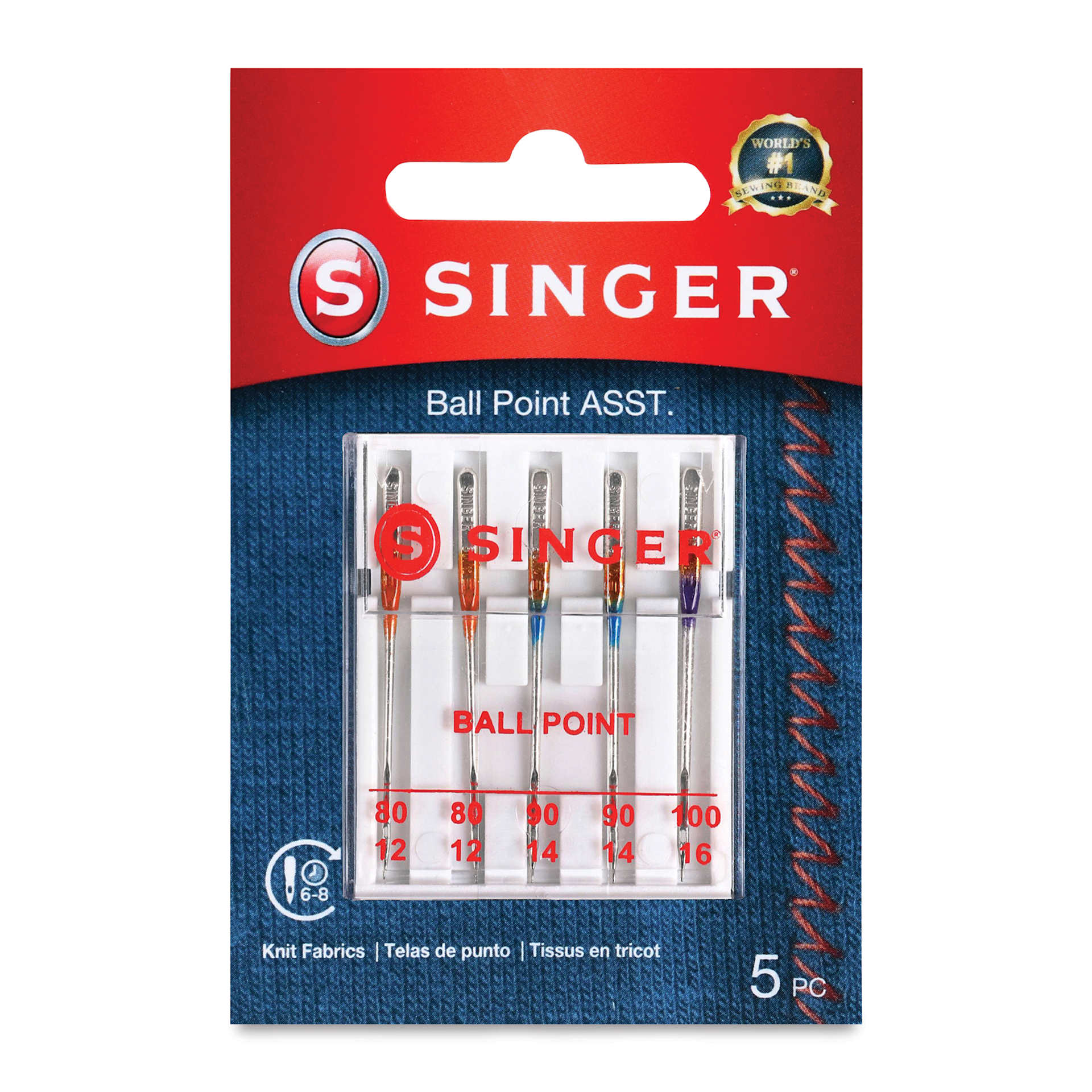 Singer Sewing Machine Needles - Ball Point, Assorted, Pkg of 5, front of the packaging