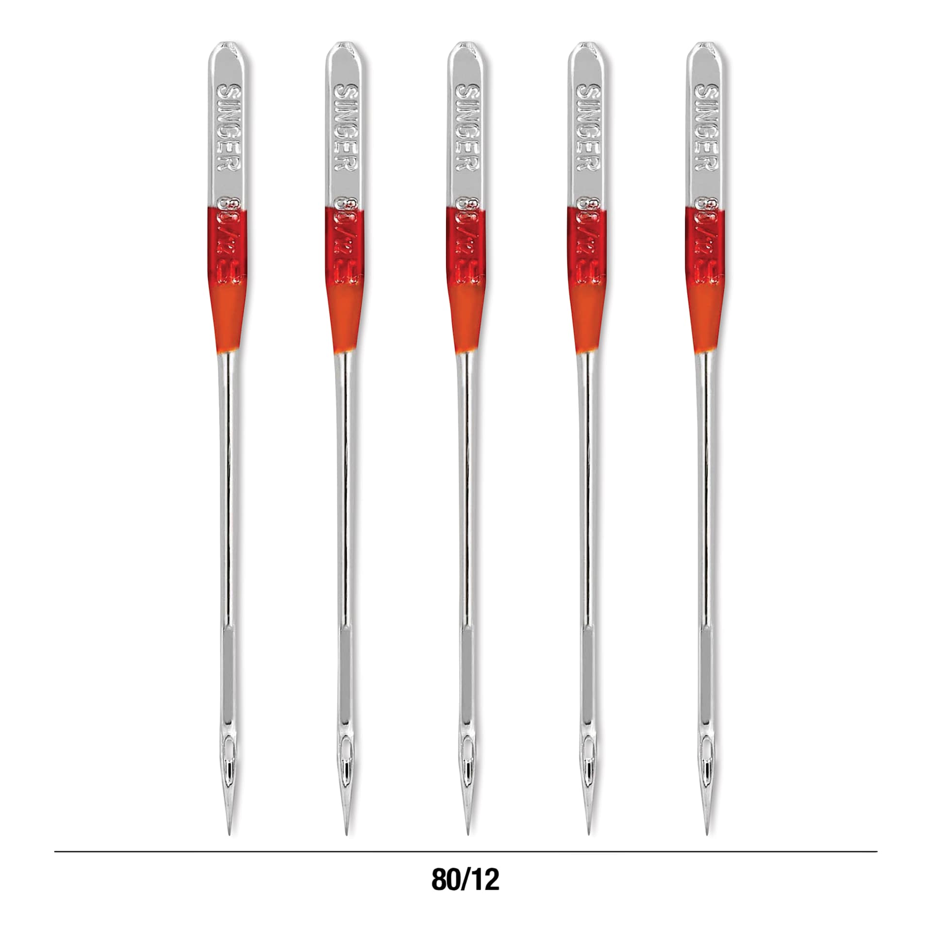 Singer Sewing Machine Needles - Universal, 80/12, Pkg of 5, displaying dimensions