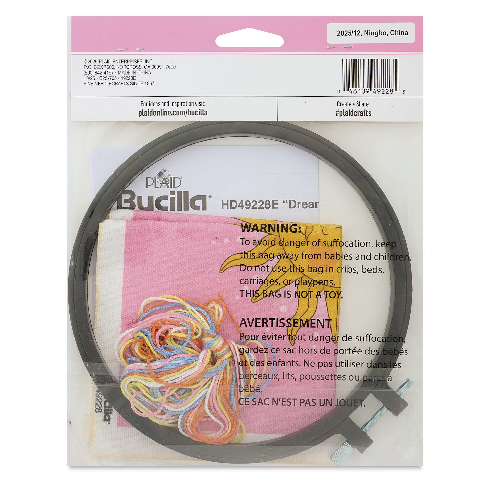 Bucilla Mindful Stitching Stamped Embroidery Kit - Dreamy Sun, 6" back of packaging