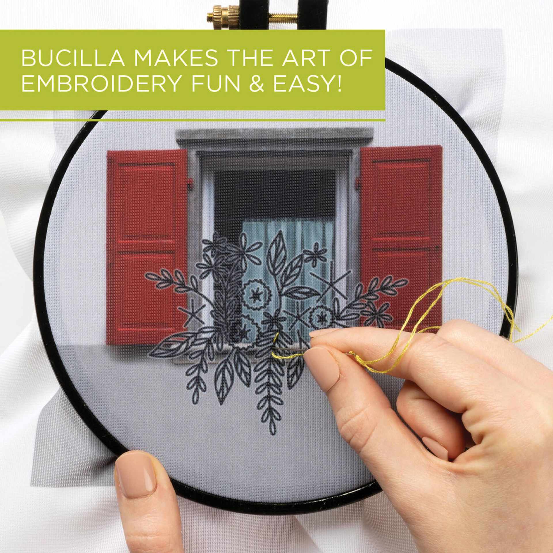Bucilla Photographic Stamped Embroidery Kit - Flower Box in progress