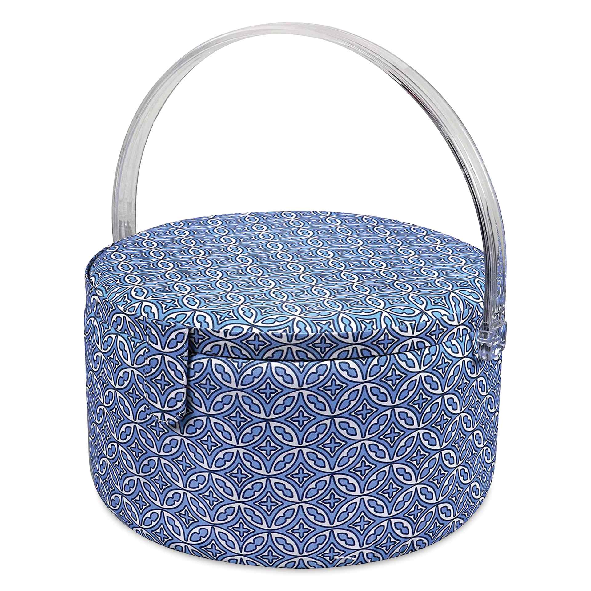 Singer Large Premium Round Sewing Basket - 11-1/2" D x 6-5/8" H, basket closed
