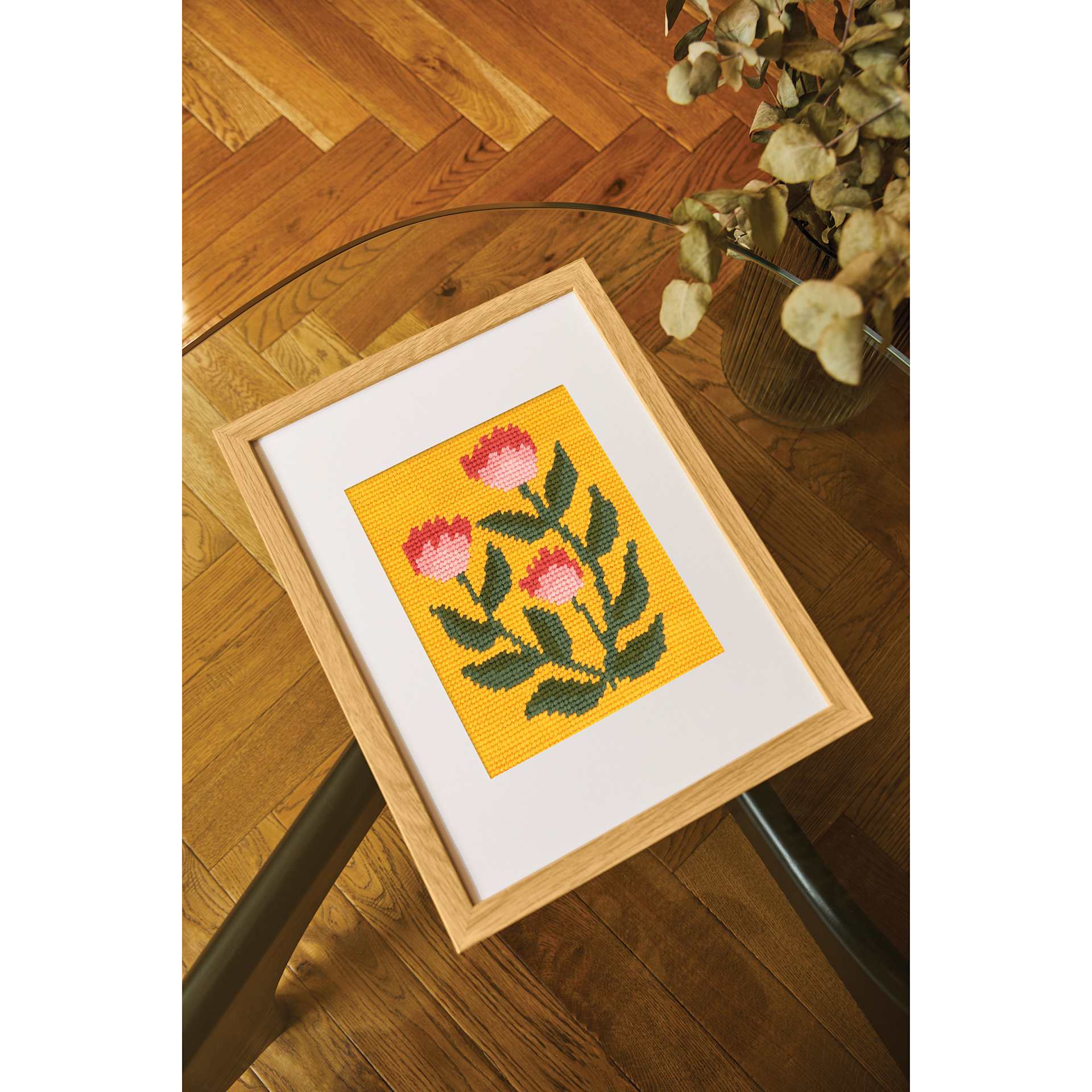 DMC The Designer Collection Easy Tapestry & Needlepoint Kit - Summertime Dahlia, on table